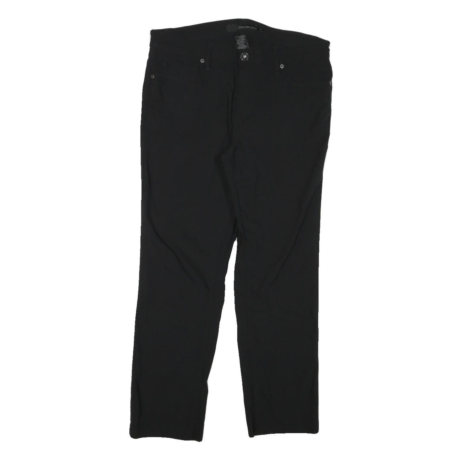 CALVIN KLEIN Womens Cotton Blend Black Slim Straight Trousers W32 L27 Zip Refurbished - N/A refurbished available on Cerqular