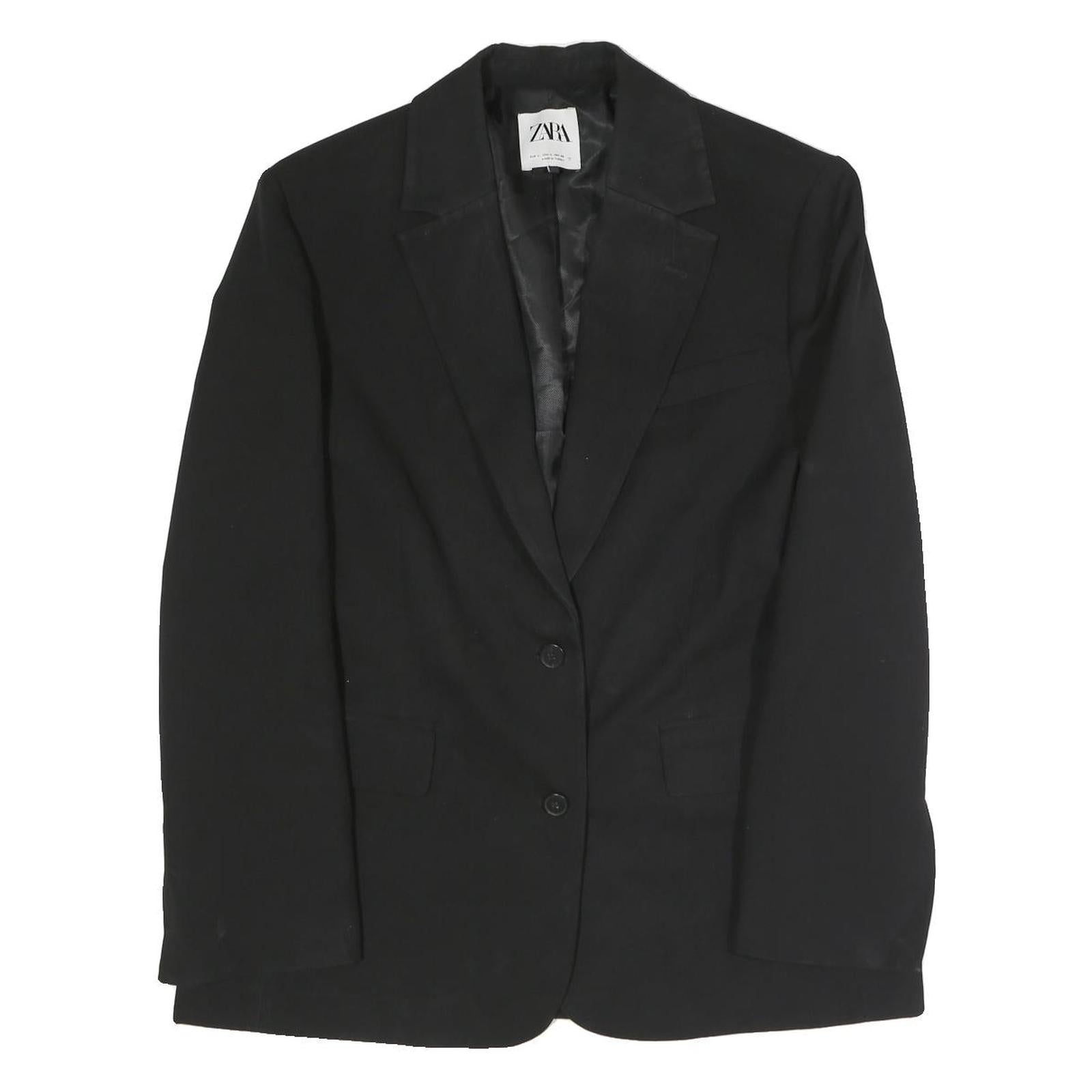 ZARA Womens Black Classic Jacket L Polyester Blend Button Plain Tailored Refurbished - N/A refurbished available on Cerqular
