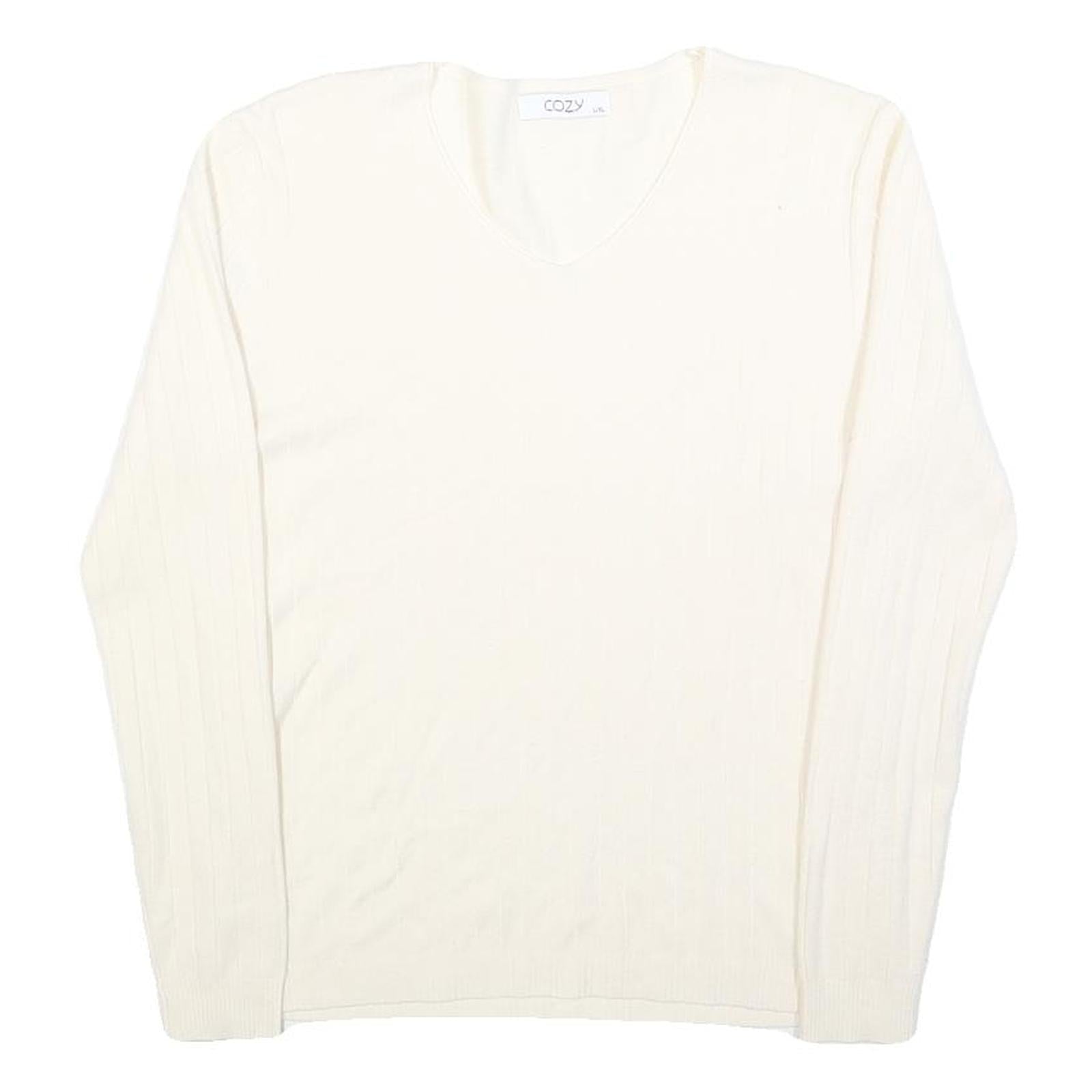 COZY Womens Cream Jumper Plain V-Neck Basic Knit L Cotton Blend Comfortable Refurbished - N/A refurbished available on Cerqular