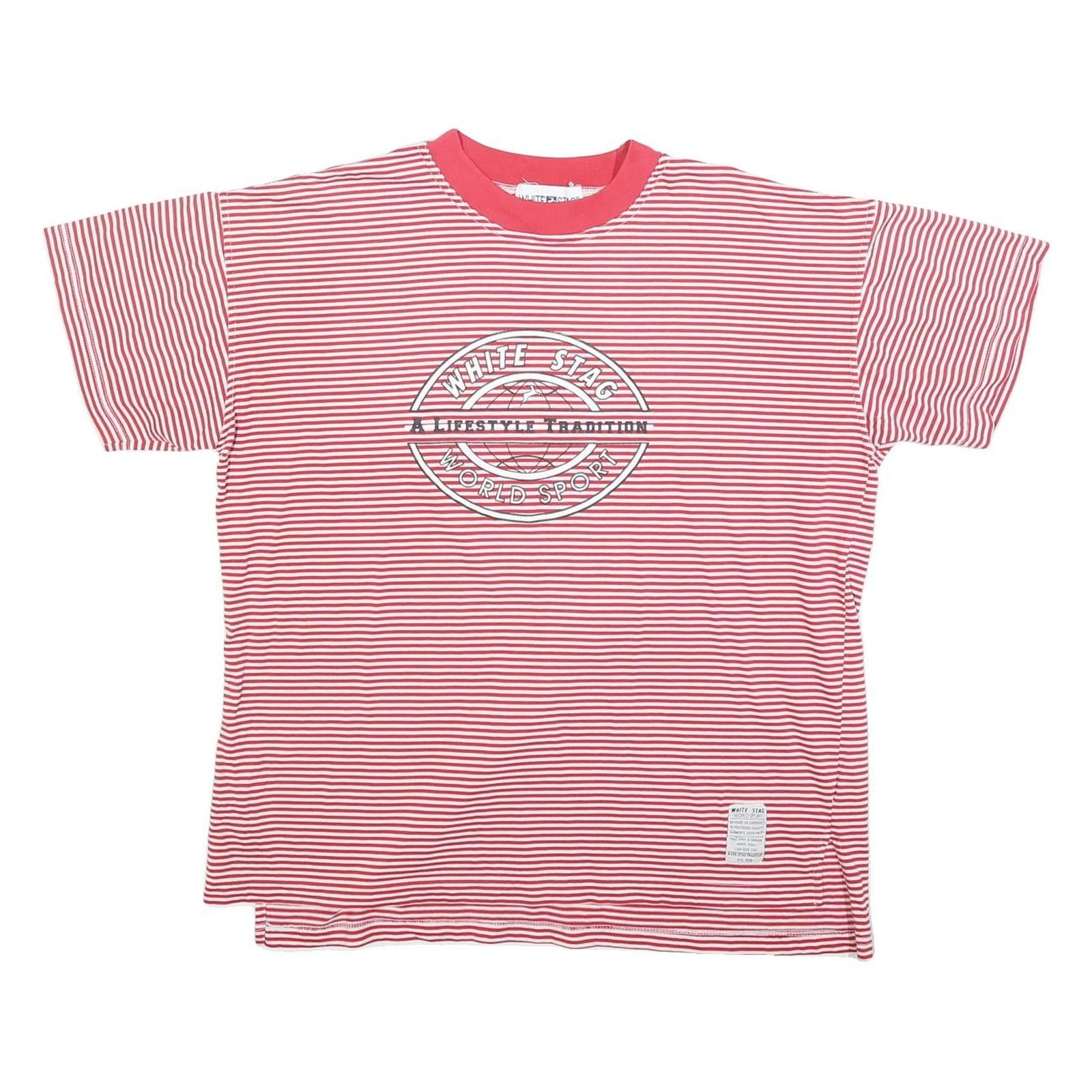 WHITE STAG Womens Red & White Stripe Graphic T-Shirt L Short Sleeve Crew Neck Refurbished - N/A refurbished available on Cerqular