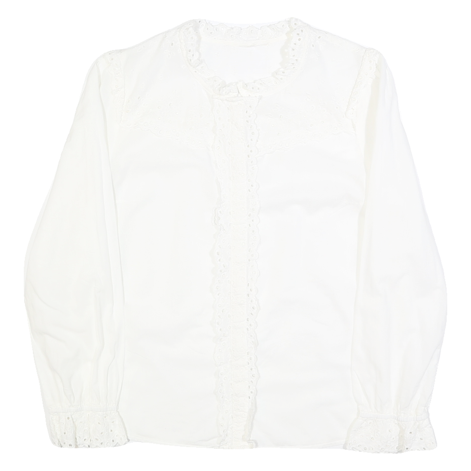 Buy Womens White Cotton Blend Blouse Long Sleeve Round Neck Embroidered M Lace Trim Refurbished - $15.59 Womens White Cotton Blend Blouse Long Sleeve Round Neck Embroidered M Lace Trim Refurbished - N/A refurbished available on Cerqular