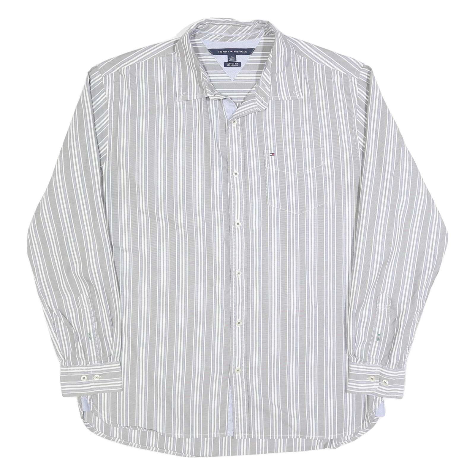 TOMMY HILFIGER Mens Grey & White Striped Shirt XL Cotton Long Sleeve Refurbished - N/A refurbished available on Cerqular