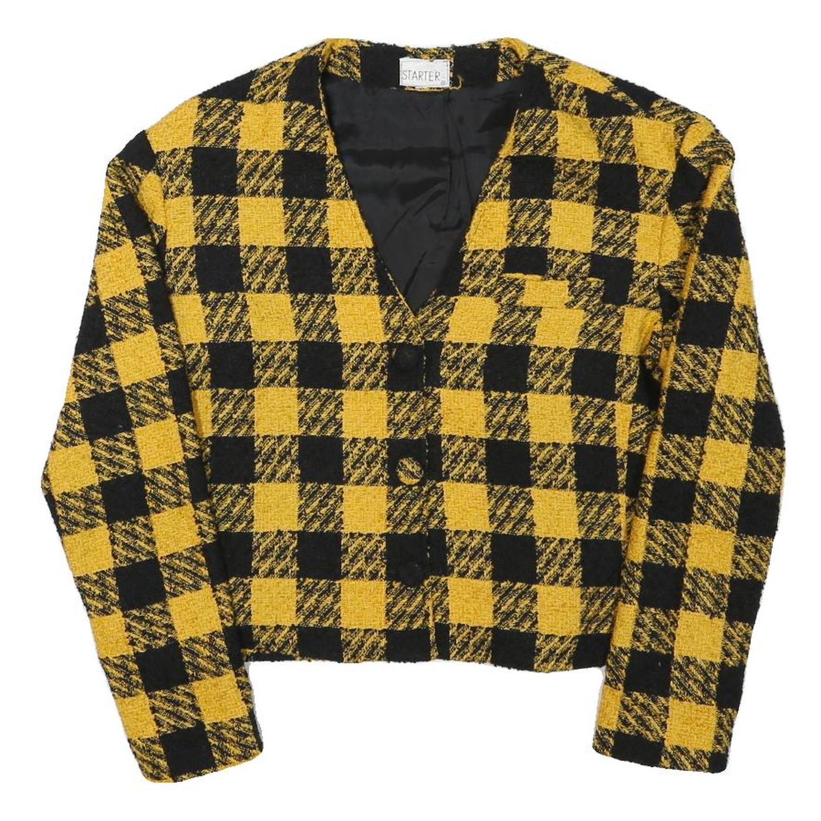 STARTER Womens Yellow & Black Check Button Jacket M Polyester Blend Cropped Fit Refurbished - N/A refurbished available on Cerqular