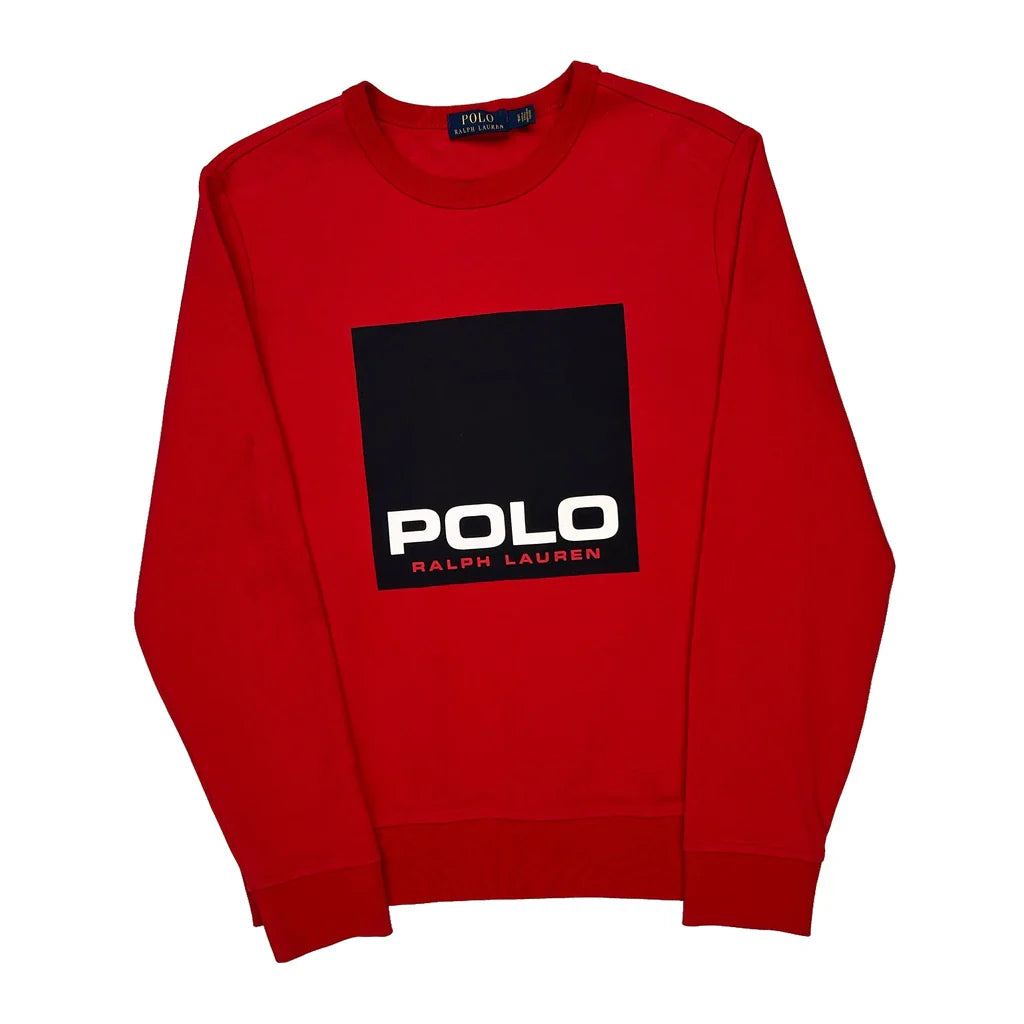 Polo By Ralph Lauren Spellout Sweatshirt - Small Red Cotton Refurbished - Thrifted (note: this is a term often used to describe second- refurbished available on Cerqular