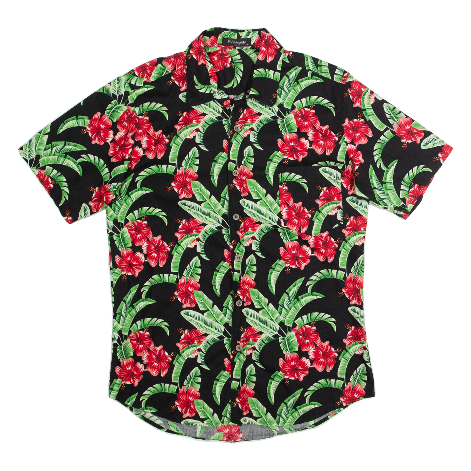 WOOF REPUBLIC Slim Fit Mens Hawaiian Shirt Black Floral L Refurbished - N/A refurbished available on Cerqular