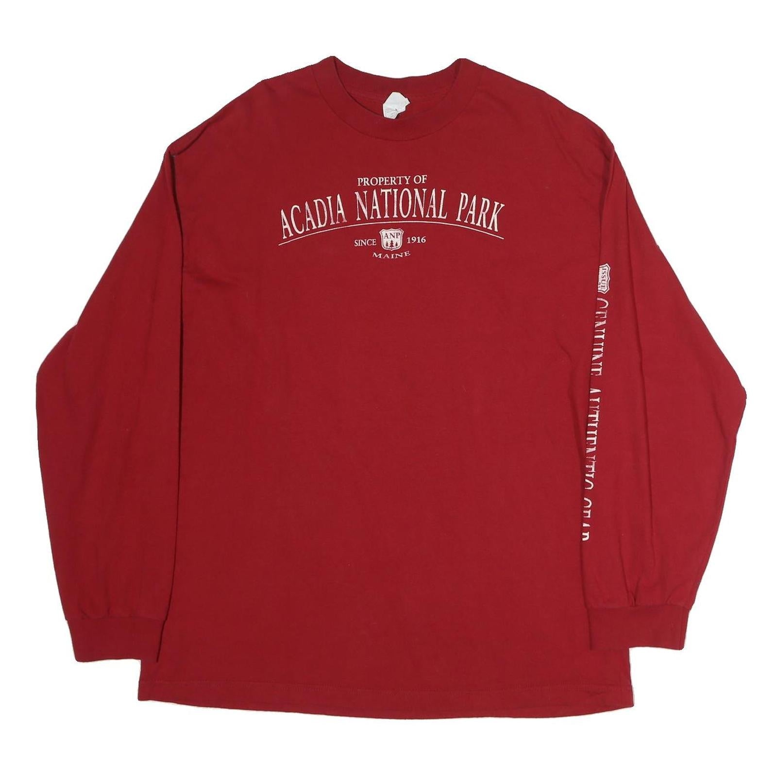 ALSTYLE Mens Red Acadia National Park Long Sleeve Crew Neck T-Shirt XL Cotton Refurbished - N/A refurbished available on Cerqular