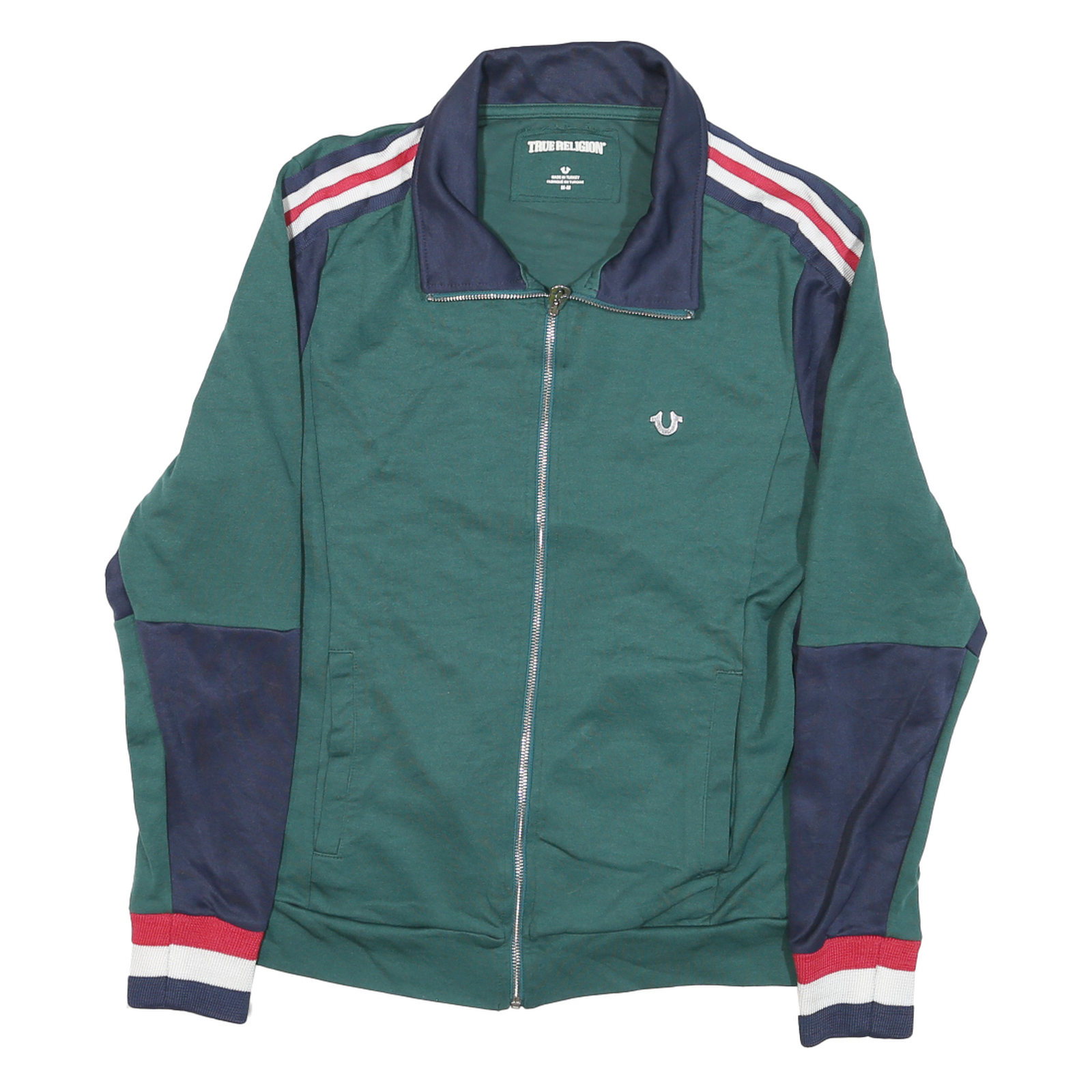 TRUE RELIGION Mens Green & Navy Zip Jacket M Cotton Blend Track Style Refurbished - N/A refurbished available on Cerqular