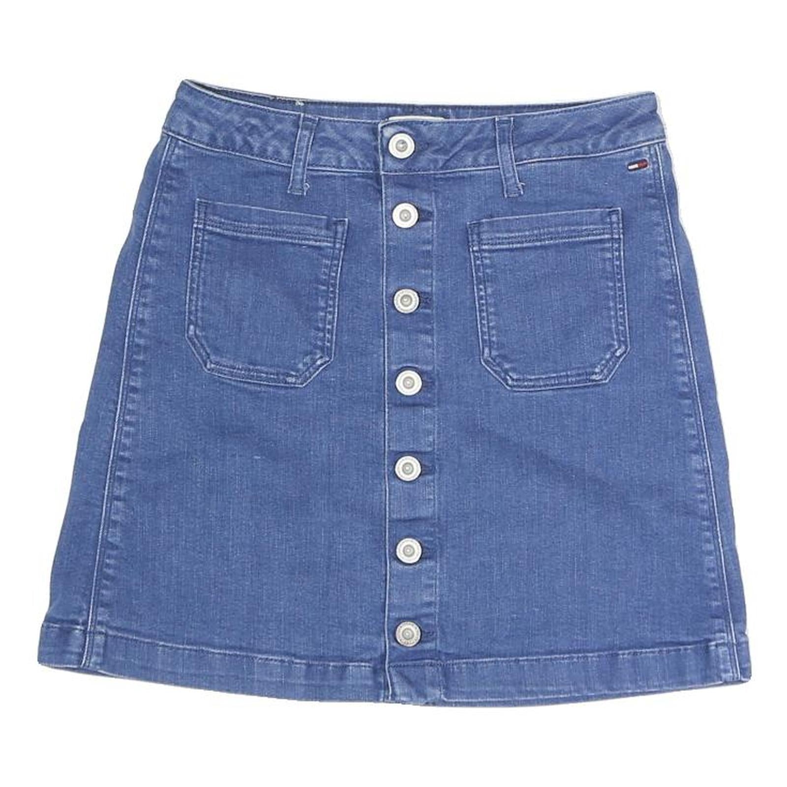 TOMMY HILFIGER Womens Blue Denim Mini Cotton Blend Skirt Button Front S Retro Refurbished - N/A refurbished available on Cerqular