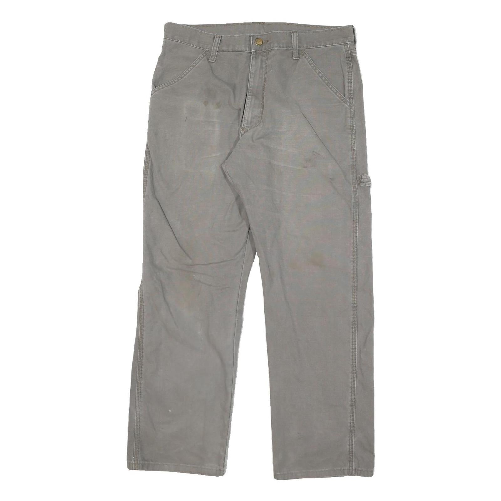 CARHARTT Mens Grey Cotton Blend Regular Straight Trousers W32 L28 Workwear Zip Refurbished - N/A refurbished available on Cerqular