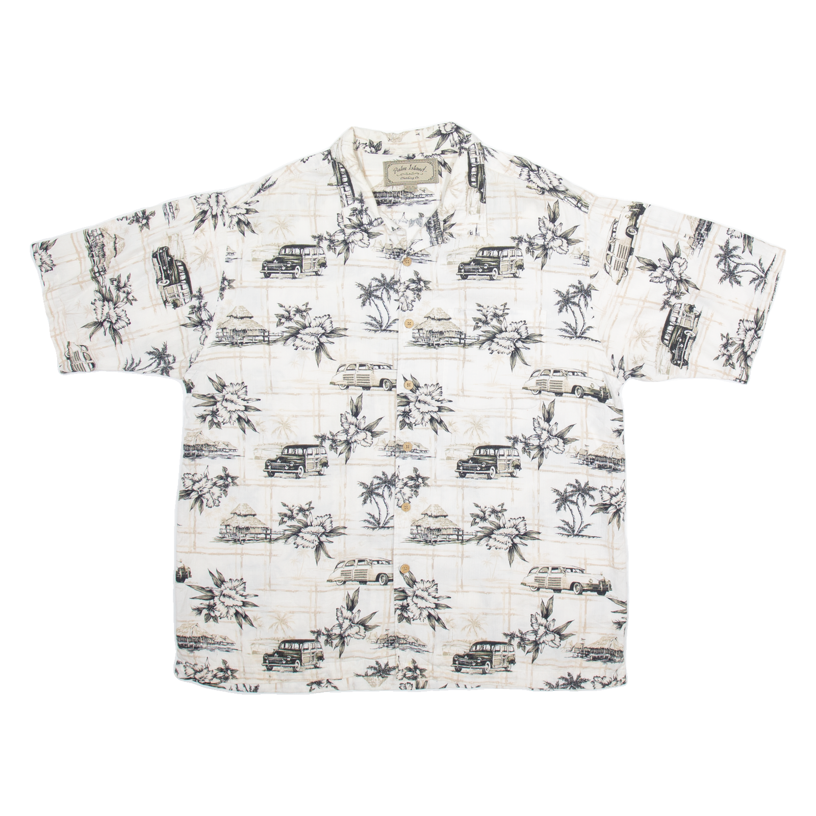 PALM ISLAND Mens Hawaiian Shirt Beige Crazy Pattern XL Refurbished - N/A refurbished available on Cerqular