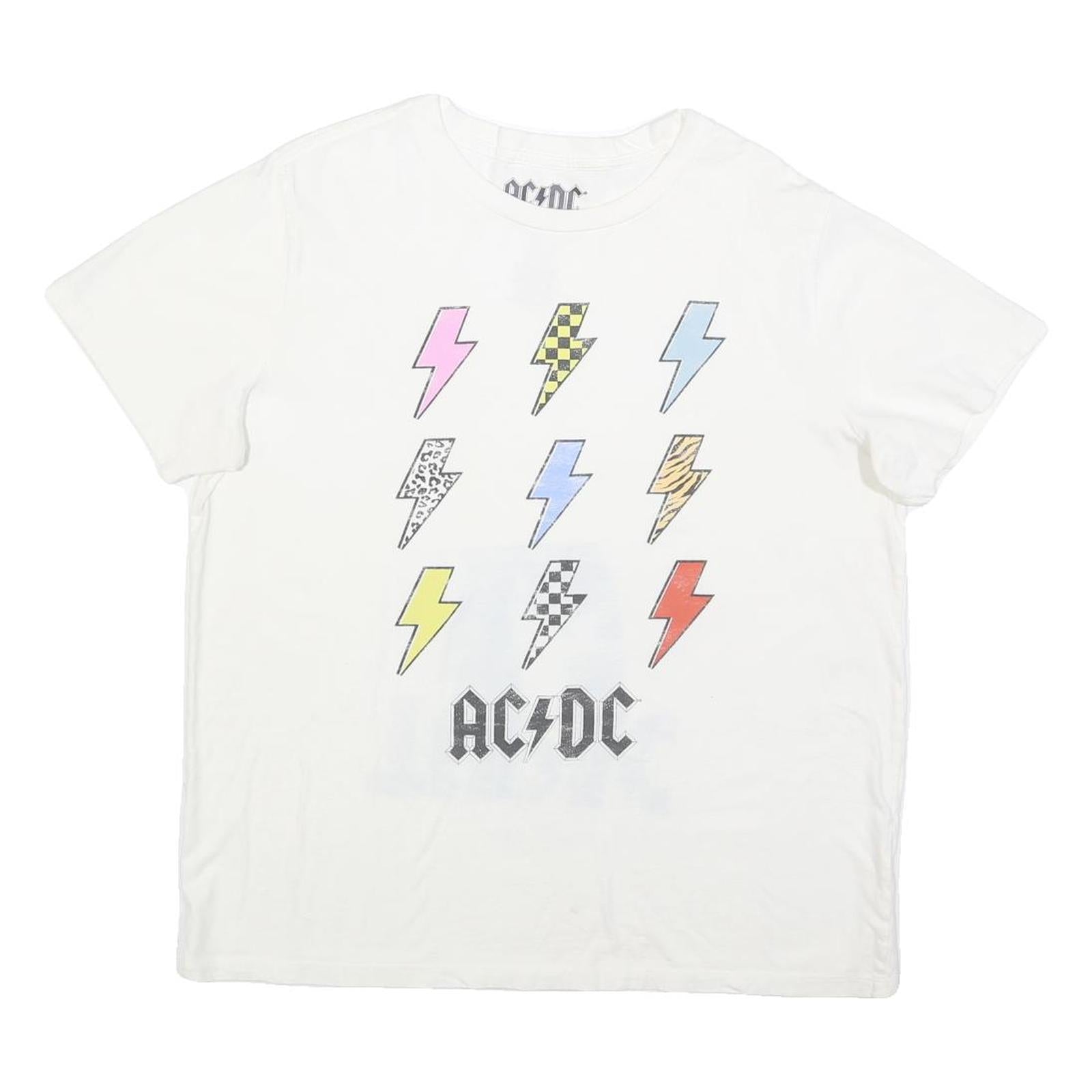 ACDC Womens White Lightning Bolt Graphic T-Shirt XL Short Sleeve Crew Neck Refurbished - N/A refurbished available on Cerqular
