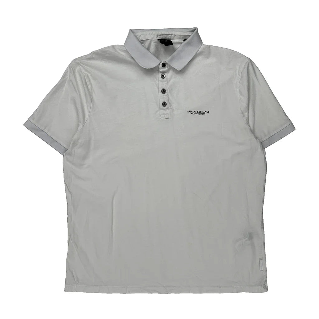 Buy Armani Exchange Polo Shirt - XL White Cotton Refurbished - $46.89 Armani Exchange Polo Shirt - XL White Cotton Refurbished - Thrifted (note: this is a term often used to describe second- refurbished available on Cerqular
