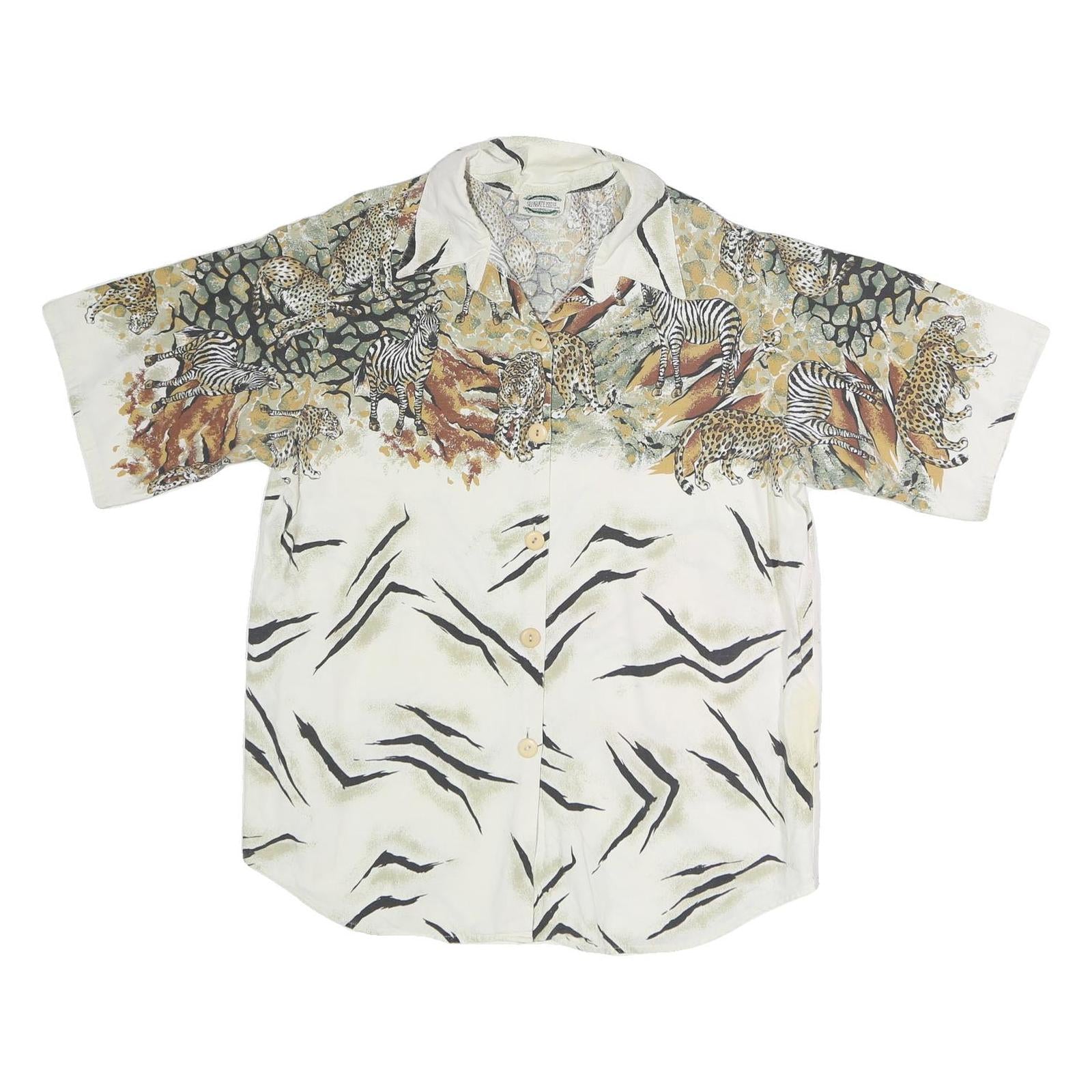 SEPERATE ISSUE Womens Cream Animal Print Shirt Short Sleeve Button Collar XL Refurbished - N/A refurbished available on Cerqular