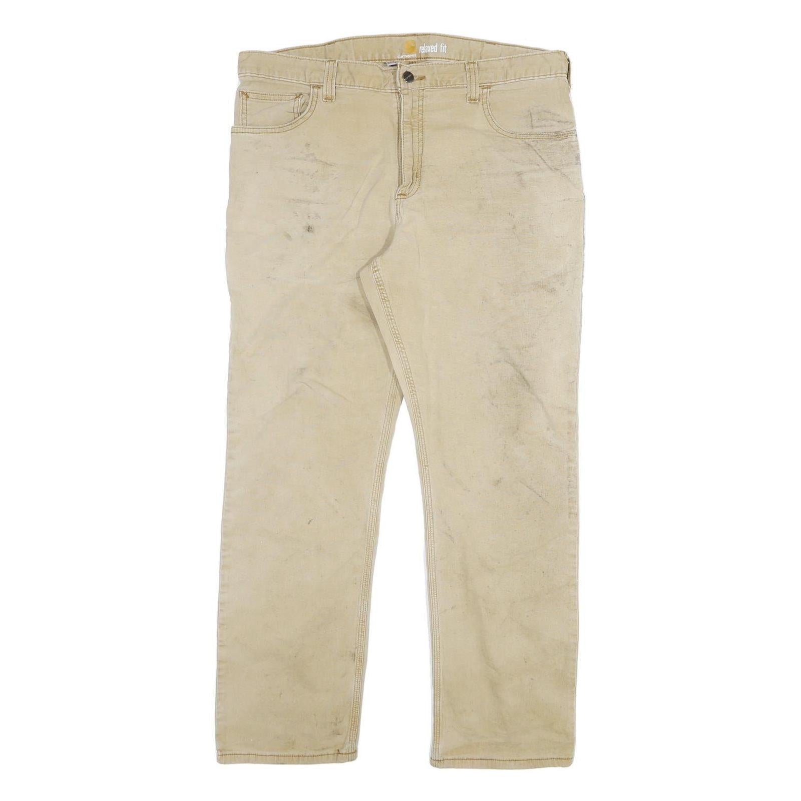 CARHARTT Mens Cotton Blend Beige Relaxed Fit Straight Leg Trousers W36 L30 Refurbished - N/A refurbished available on Cerqular