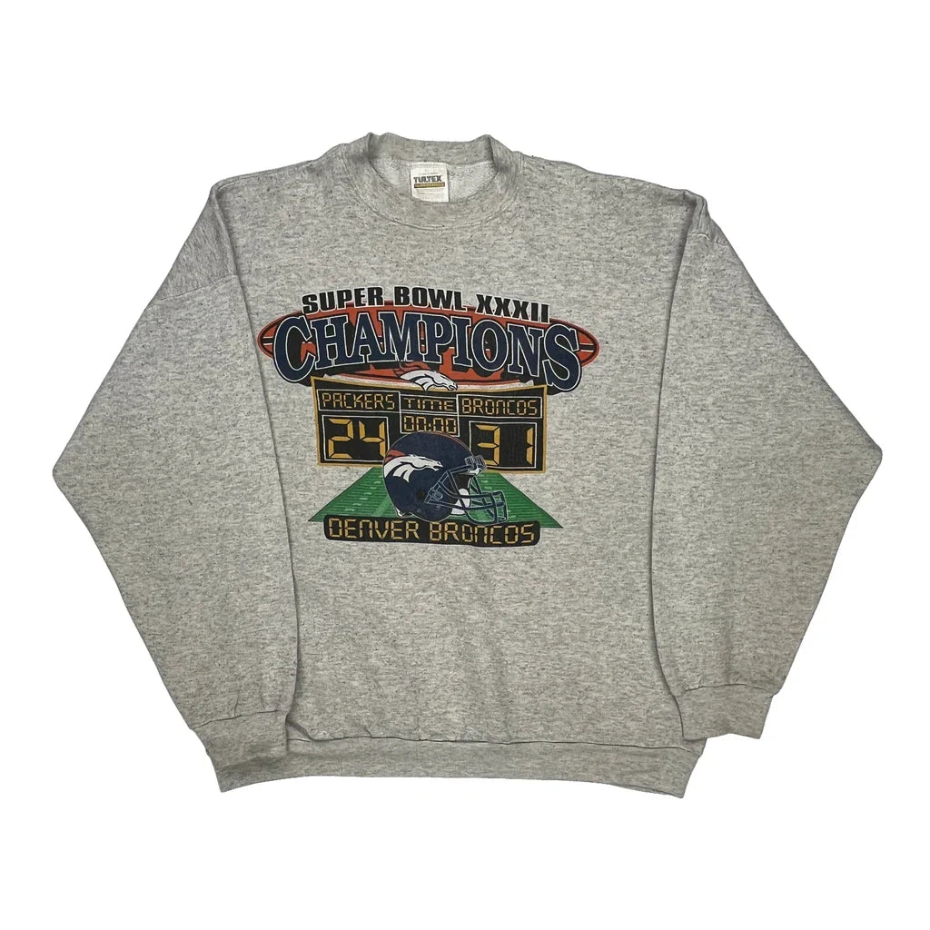 Denver Broncos Tultex Football Sweatshirt - XL Grey Cotton Blend Refurbished - Thrifted (note: this is a term often used to describe second- refurbished available on Cerqular