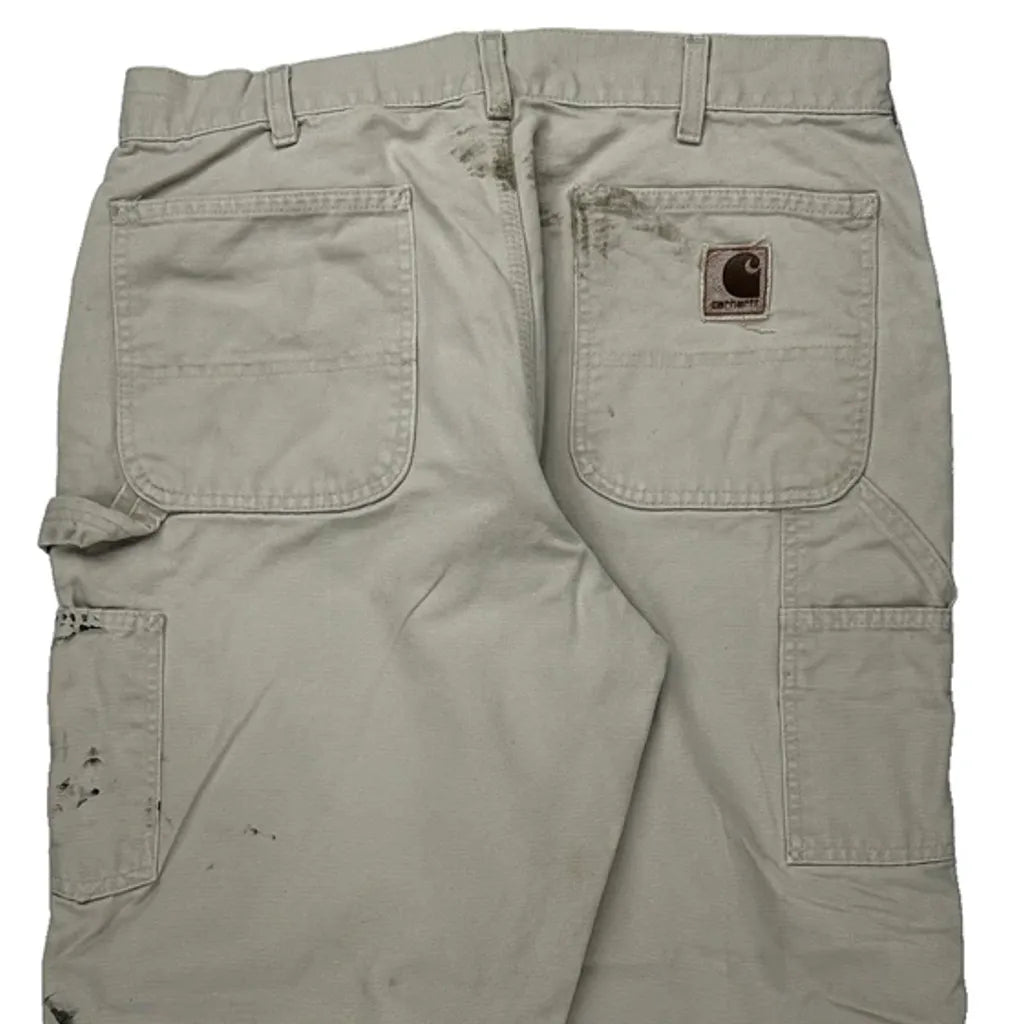Carhartt Double Knee Carpenter Trousers - 36W 30L Beige Cotton Refurbished - Thrifted (note: this is a term often used to describe second- refurbished available on Cerqular