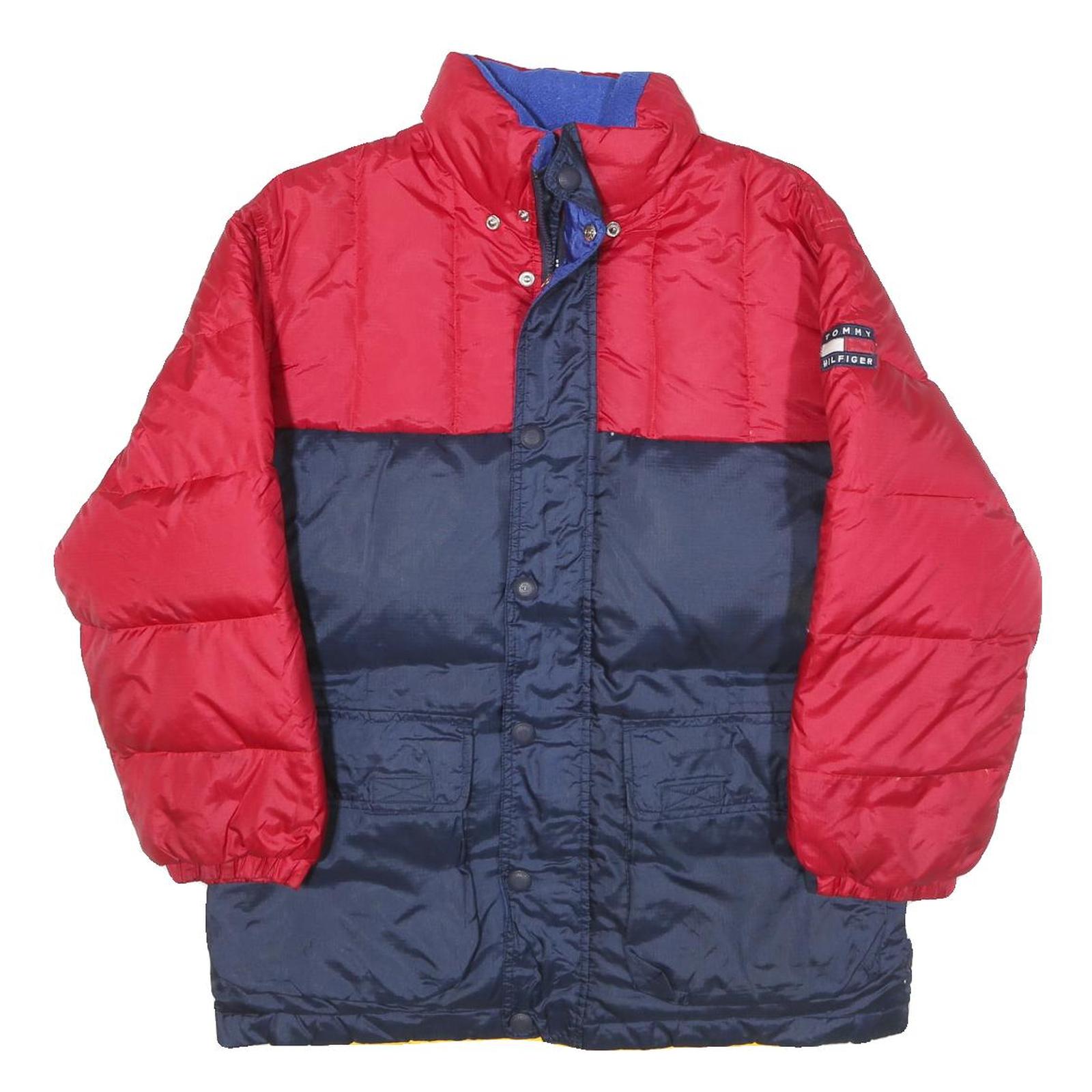TOMMY HILFIGER Mens Red & Navy Colourblock Puffer Jacket M Polyester Blend Zip Refurbished - N/A refurbished available on Cerqular