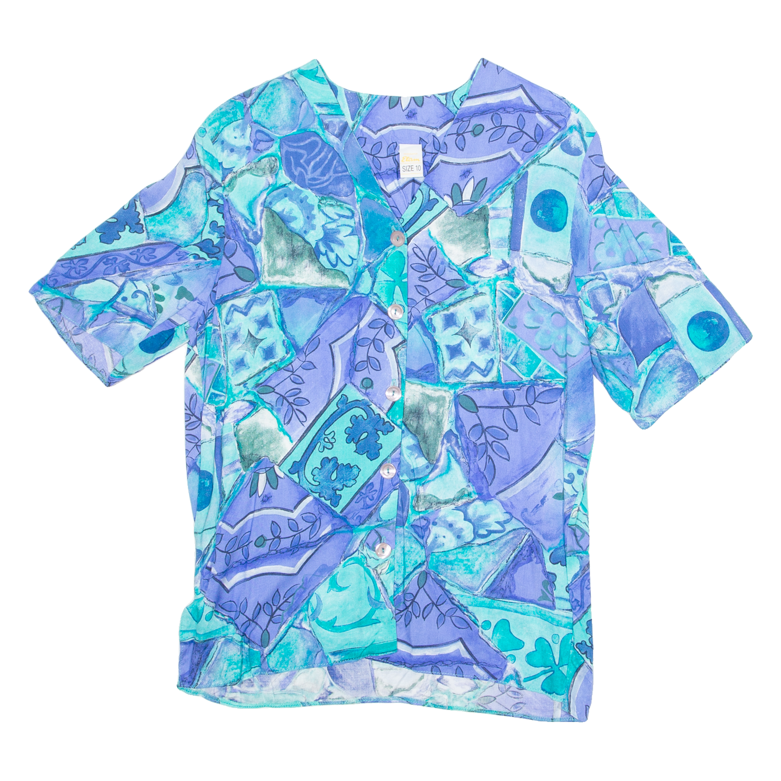 Womens Printed Blouse Purple V-Neck Crazy Pattern UK 10 Refurbished - N/A refurbished available on Cerqular