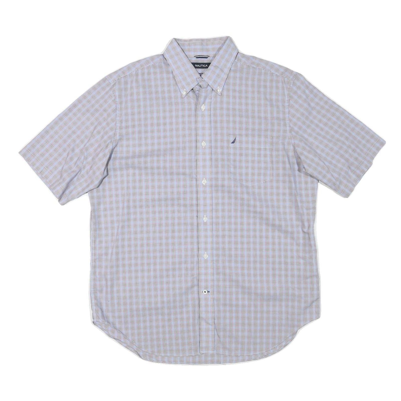 NAUTICA Mens Blue & Brown Checked Short Sleeve Shirt L Cotton Blend Casual Refurbished - N/A refurbished available on Cerqular
