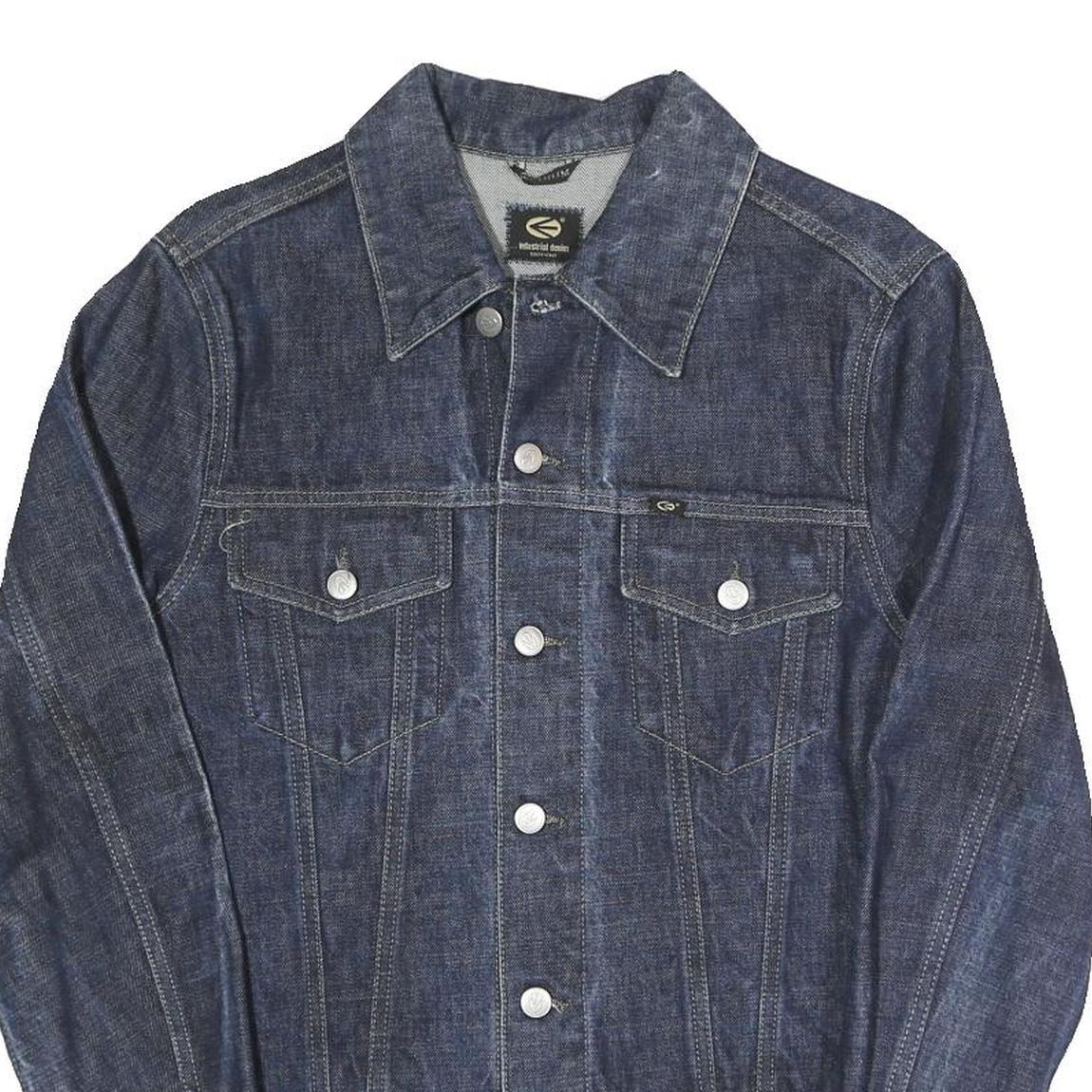 INDUSTRIAL DENIM Mens Blue Button Cotton Blend Denim Jacket M Plain Classic Fit Refurbished - N/A refurbished available on Cerqular