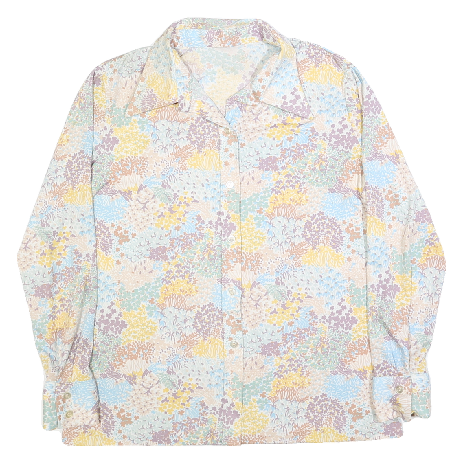 Womens Pastel Blue Yellow Purple Floral Print Shirt M Lightweight Stylish Refurbished - N/A refurbished available on Cerqular