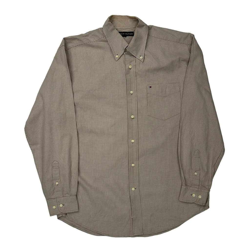 Tommy Hilfiger Shirt - Large Brown Cotton Blend Refurbished - Thrifted (note: this is a term often used to describe second- refurbished available on Cerqular
