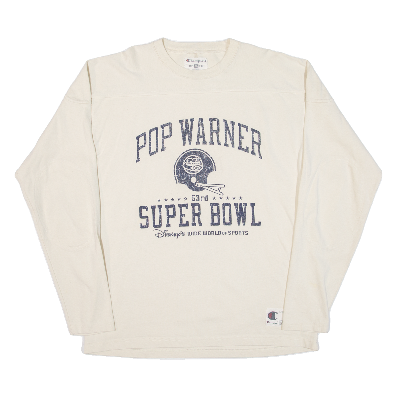 CHAMPION Pop Warner 53rd Super Bowl Mens T-Shirt Beige Long Sleeve USA XL Refurbished - N/A refurbished available on Cerqular