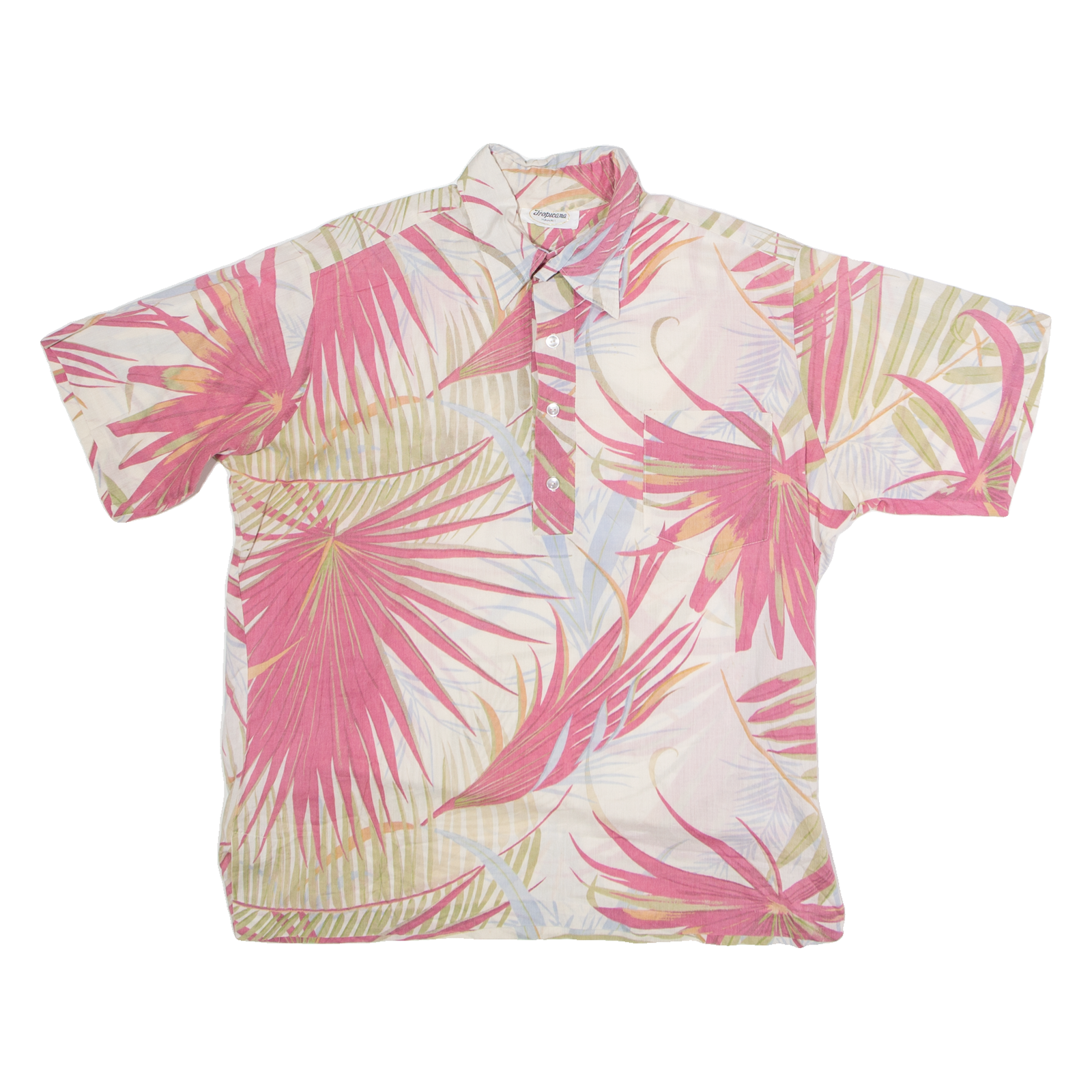 TROPICANA Pullover Mens Hawaiian Shirt Pink 90s Floral L Refurbished - N/A refurbished available on Cerqular