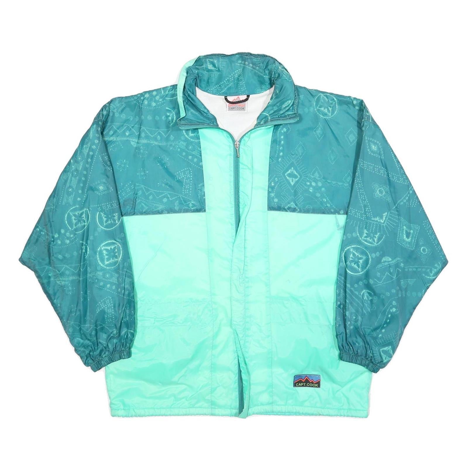 CAPT COOK Mens Green & Teal Polyester Blend Zip Jacket L Vintage 90s Windbreaker Refurbished - N/A refurbished available on Cerqular