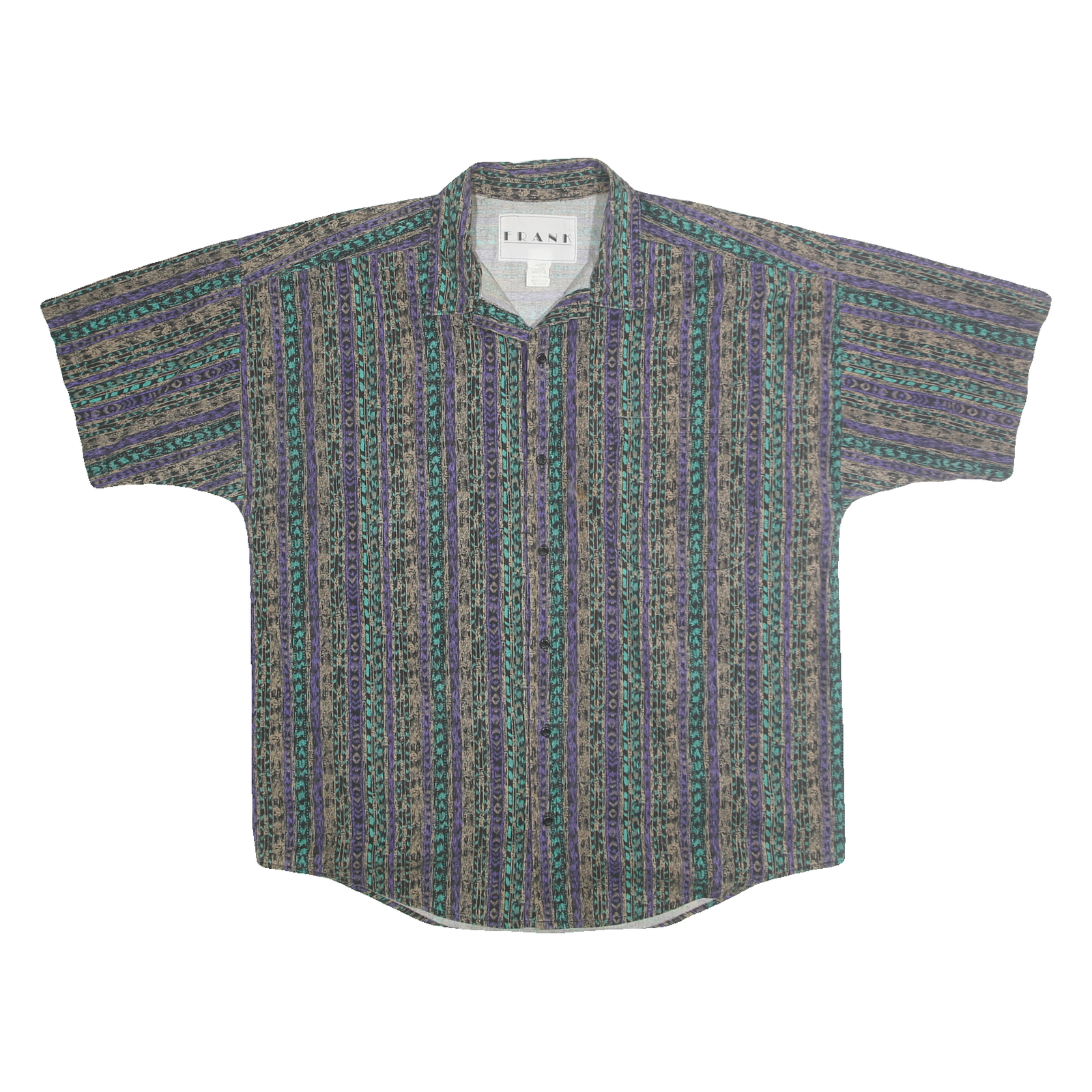 FRANK Mens Green & Purple Pattern Shirt L Button Cotton Casual Summer Refurbished - N/A refurbished available on Cerqular