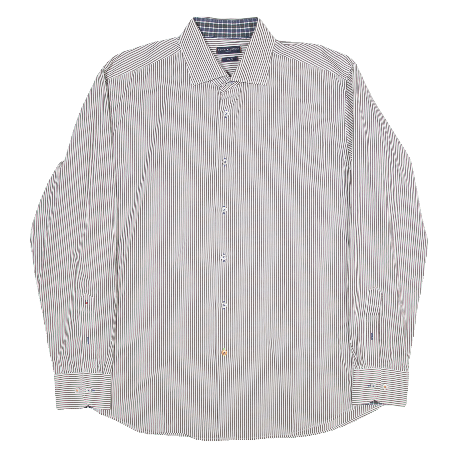TOMMY HILFIGER Slim Fit Mens Shirt Grey Striped Long Sleeve XL Refurbished - N/A refurbished available on Cerqular