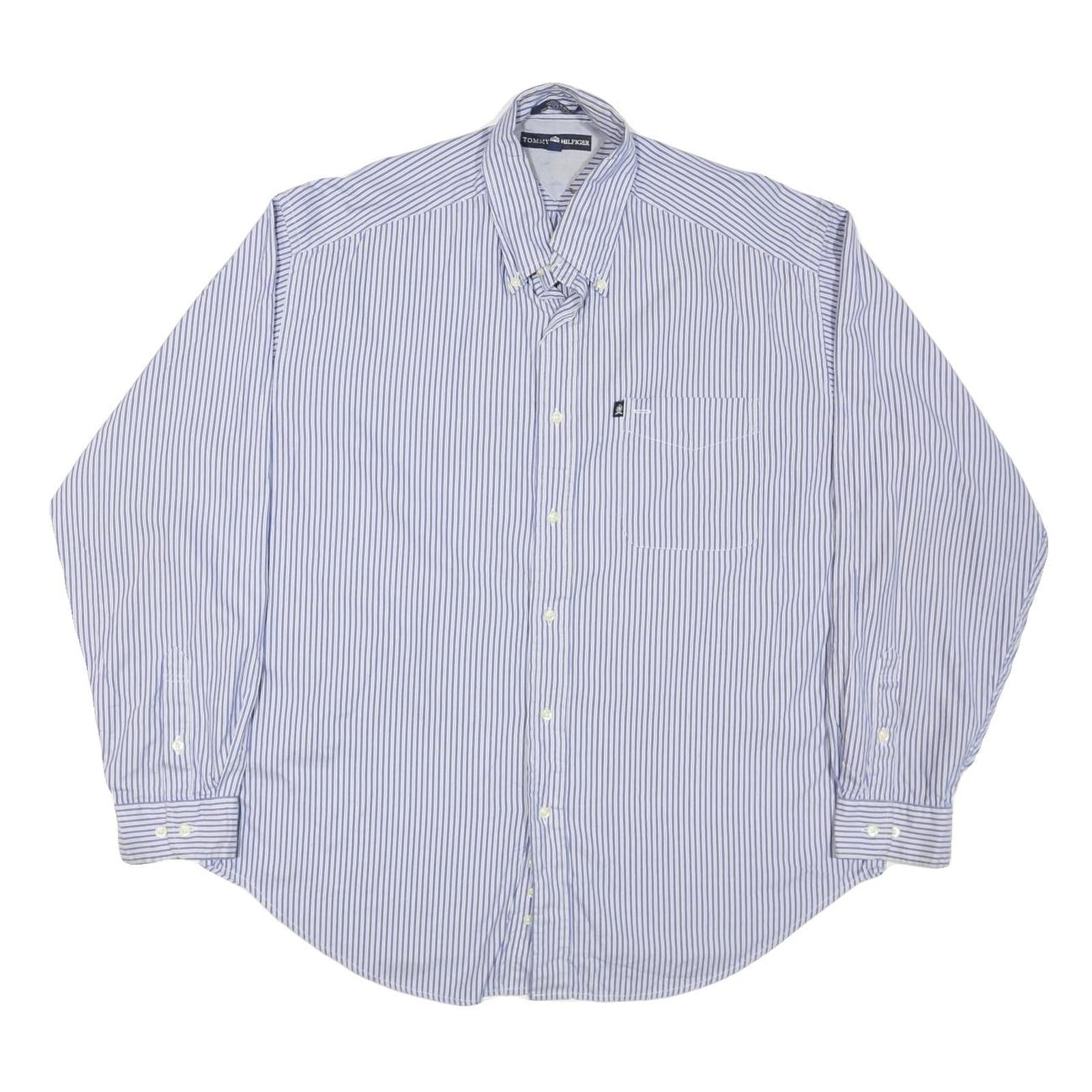 TOMMY HILFIGER Mens Blue Striped Cotton Blend Shirt L Button-Down Collar Long Refurbished - N/A refurbished available on Cerqular