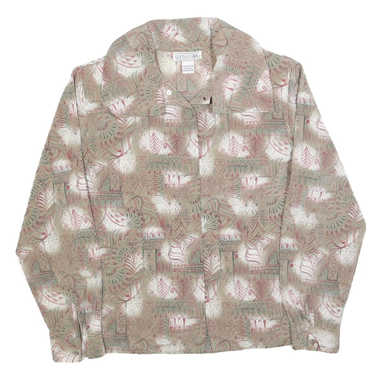 ALYSSA CARR Womens Beige Printed Shirt Long Sleeve Collar L Polyester Blend Refurbished - N/A refurbished available on Cerqular