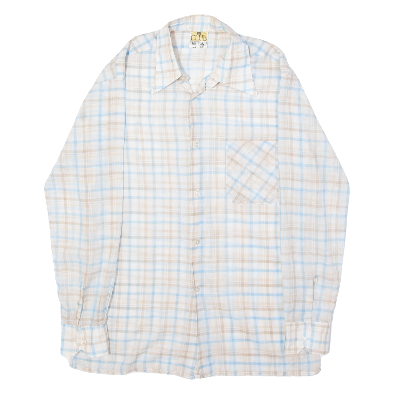 Mens Shirt White Viscose Plaid Long Sleeve M Refurbished - N/A refurbished available on Cerqular