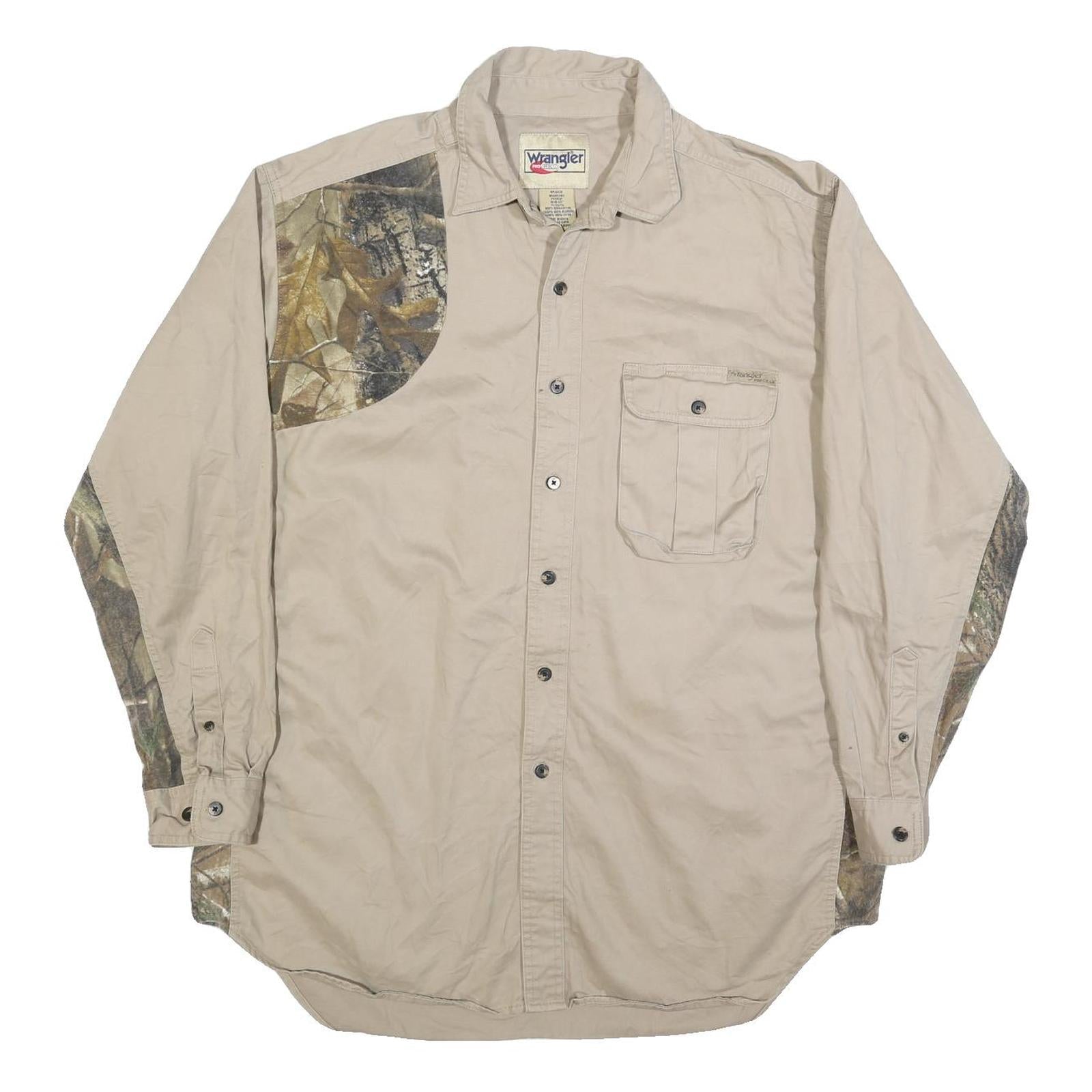 WRANGLER Mens Beige Cotton Blend Contrast Patch XL Casual Work Shirt Refurbished - N/A refurbished available on Cerqular