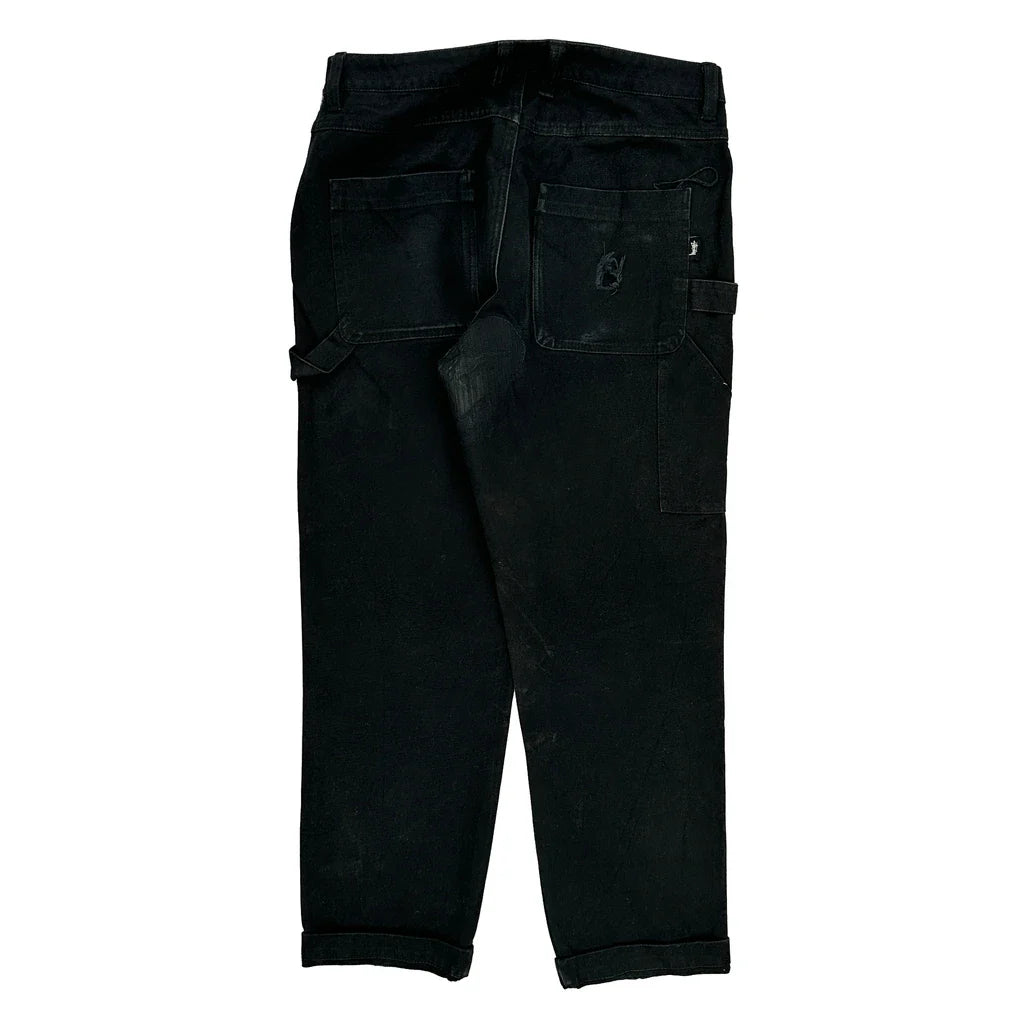 Stussy Double Knee Carpenter Trousers - 30W 28L Black Cotton Refurbished - Thrifted (note: this is a term often used to describe second- refurbished available on Cerqular