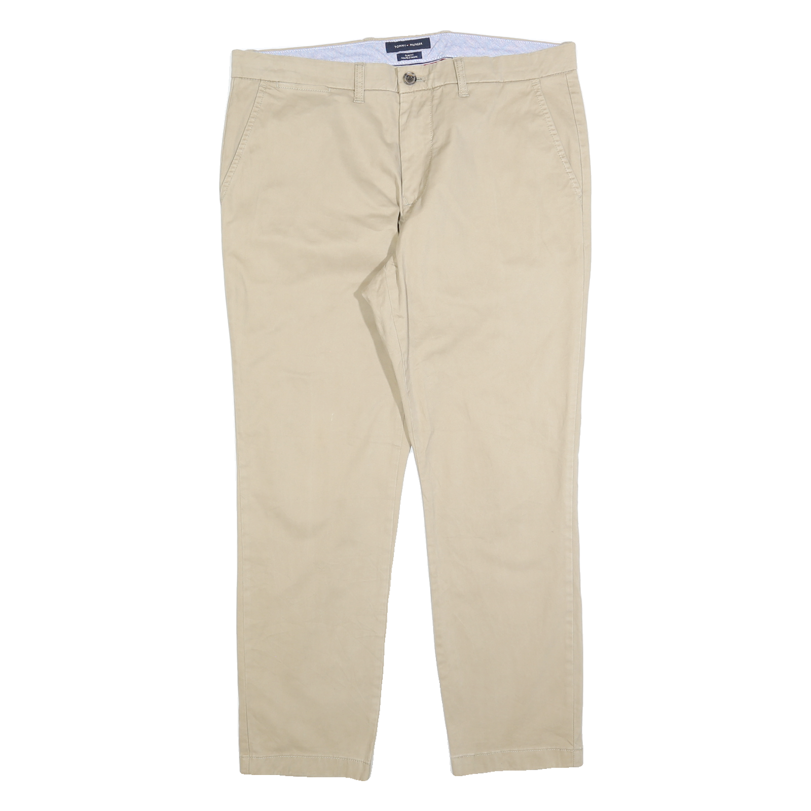 TOMMY HILFIGER Mens Cotton Beige Slim Straight Trousers W36 L30 Casual Smart Refurbished - N/A refurbished available on Cerqular