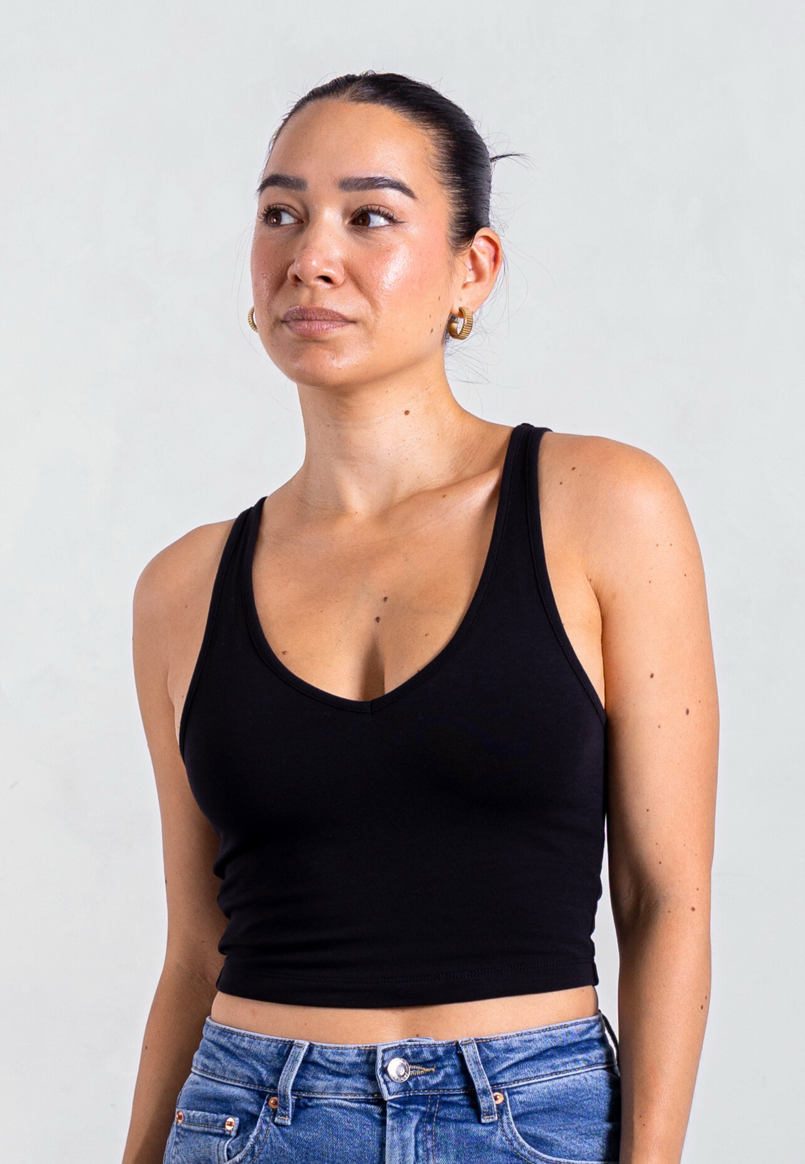 Organic Cotton V-Neck Cropped Tank Top, Black | Size: XL Refurbished - N/A (Note: It's possible that "Pantee" refurbished available on Cerqular