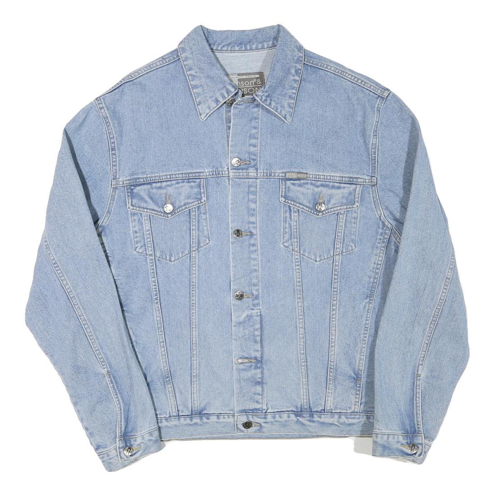 HENSON AND HENSON Mens Blue Denim Jacket L Cotton Blend Classic Button Fastening Refurbished - N/A refurbished available on Cerqular