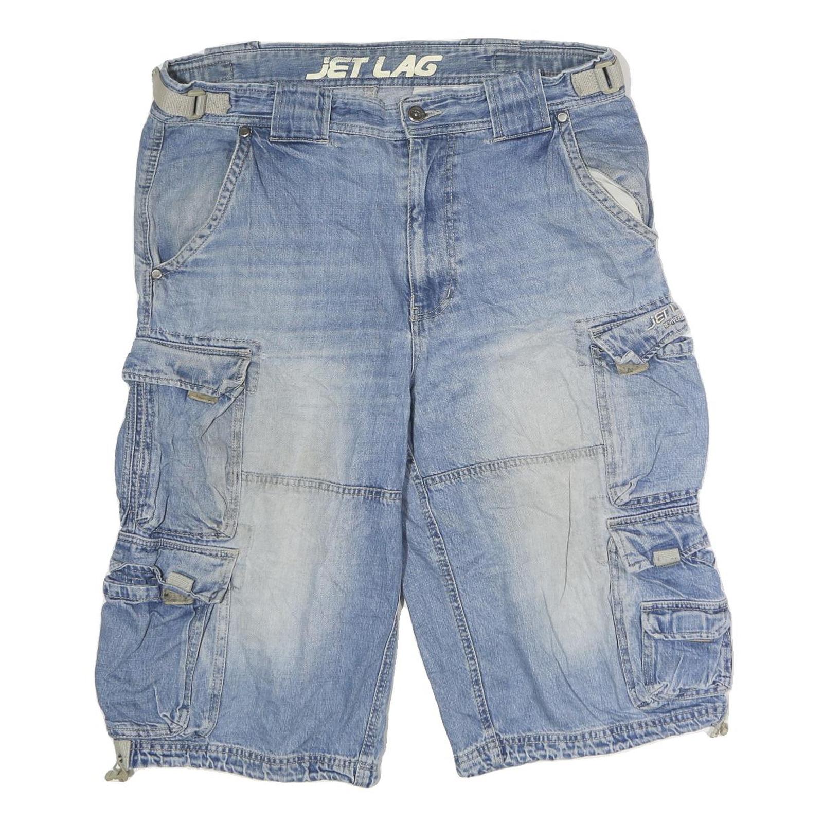 JETLAG Mens Shorts Blue Cargo Denim 2XL W40 Casual Heavy Duty Pocket Refurbished - N/A refurbished available on Cerqular