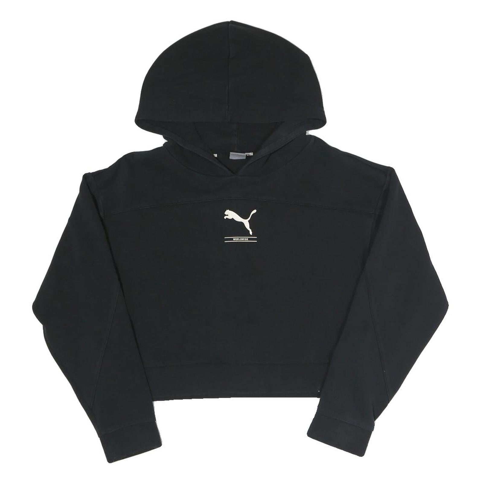 PUMA Womens Black Cropped Hoodie M Cotton Blend Casual Sweatshirt Refurbished - N/A refurbished available on Cerqular