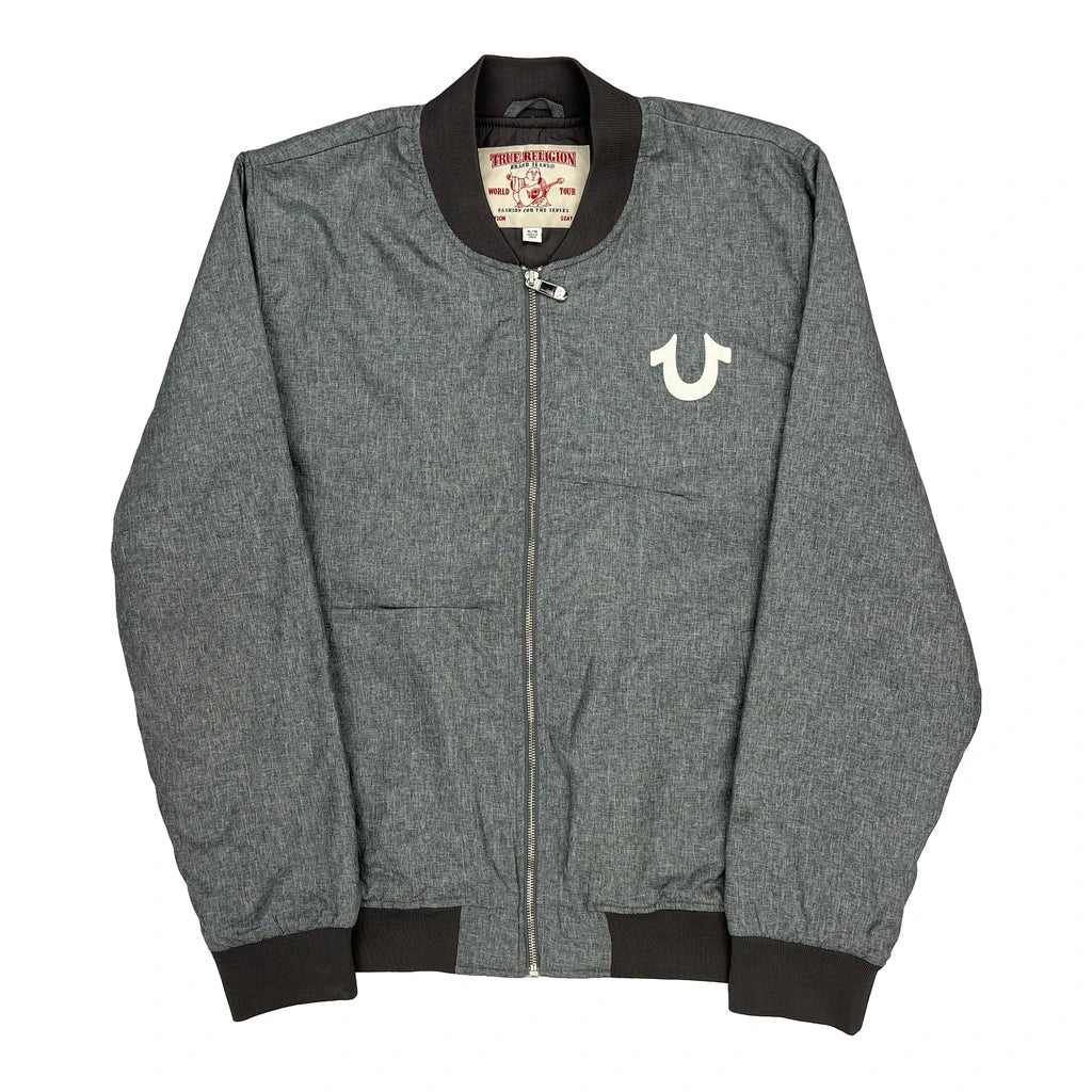 True Religion Bomber Jacket - XL Grey Polyester Refurbished - Thrifted (note: this is a term often used to describe second- refurbished available on Cerqular