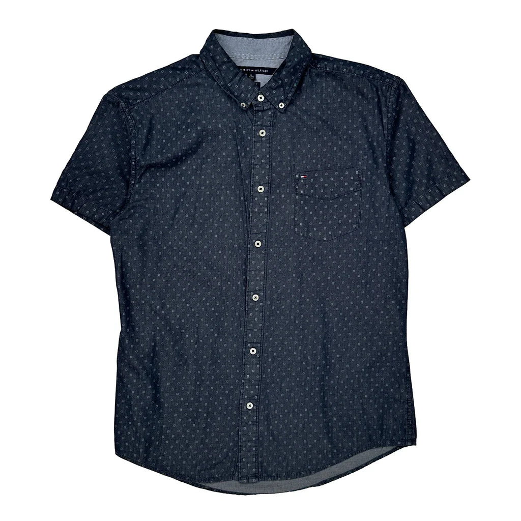 Tommy Hilfiger Short Sleeve Shirt - XL Blue Cotton Refurbished - Thrifted (note: this is a term often used to describe second- refurbished available on Cerqular