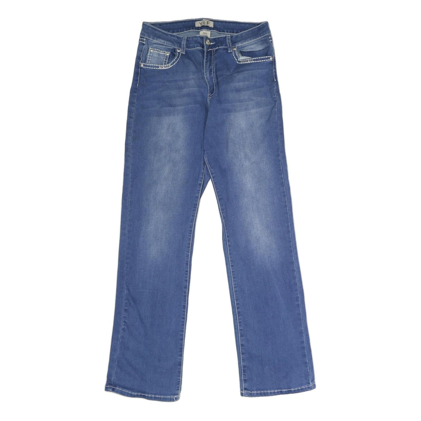 Y&F Womens Regular Fit Blue Denim Jeans Cotton Blend W30 L32 Embroidered Pockets Refurbished - N/A refurbished available on Cerqular