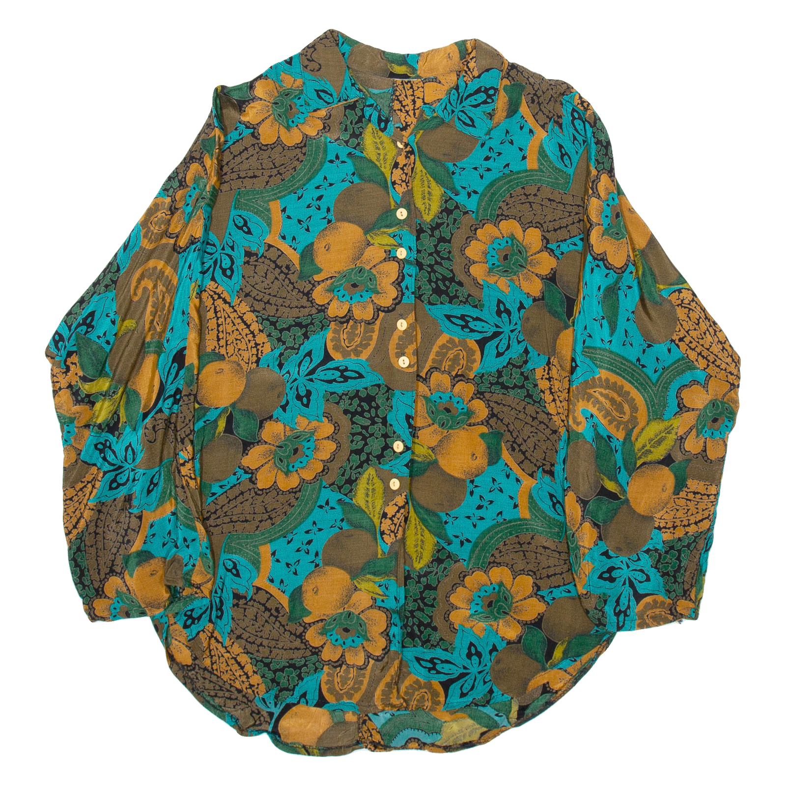 Womens Printed Shirt Brown Collared Long Sleeve Viscose Crazy Pattern M Refurbished - N/A refurbished available on Cerqular