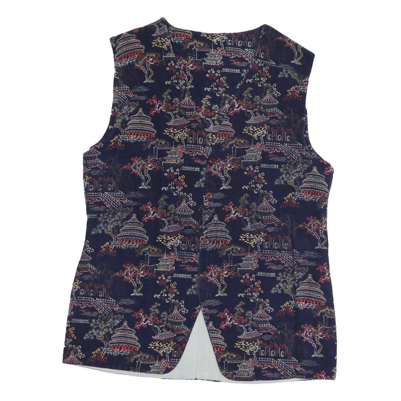 Mens Navy Blue Cotton Blend Button Jacket M Printed Pattern Asian Motif Vest Refurbished - N/A refurbished available on Cerqular