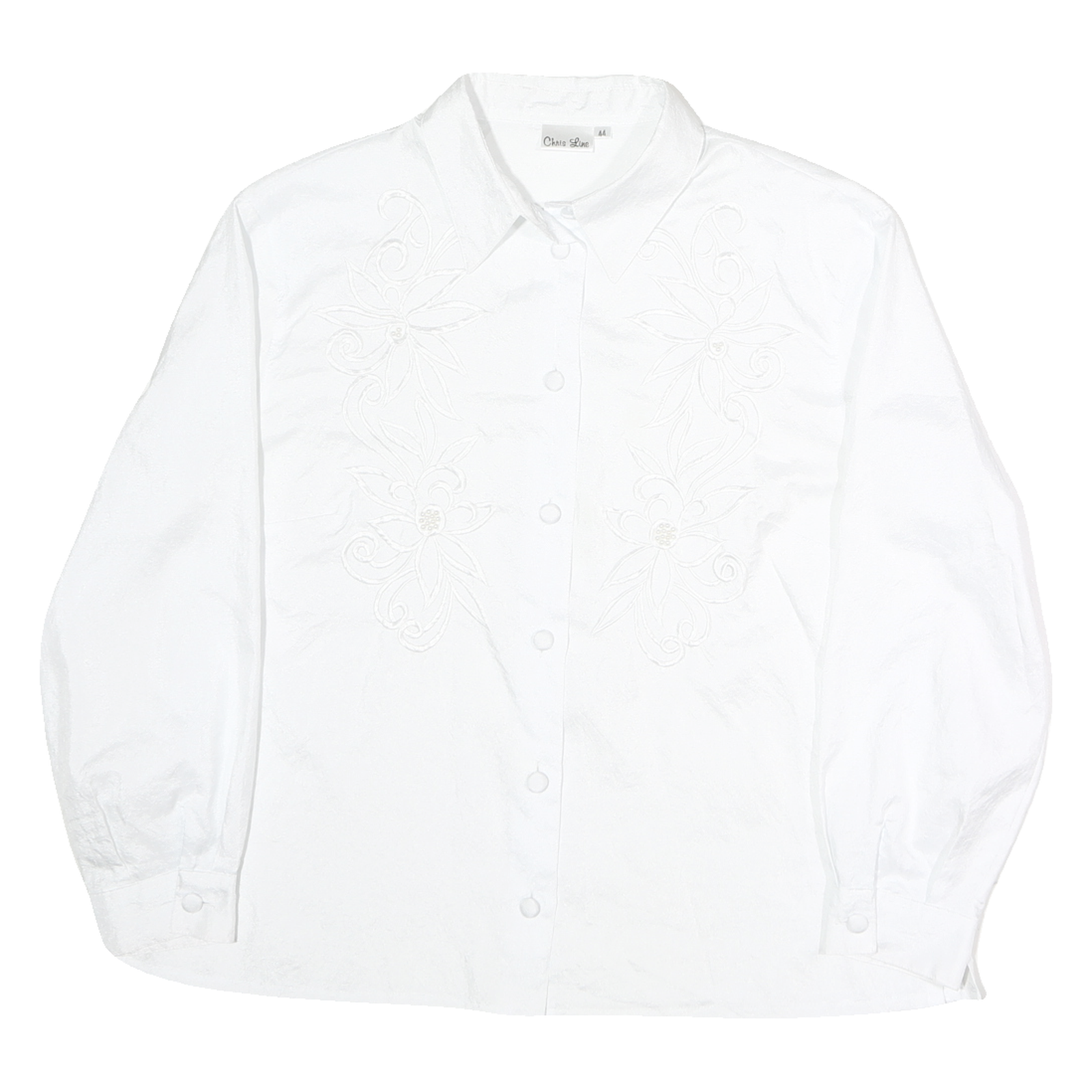 CHRIS LINE Womens White Printed Shirt Long Sleeve Collar L Button Front Refurbished - N/A refurbished available on Cerqular