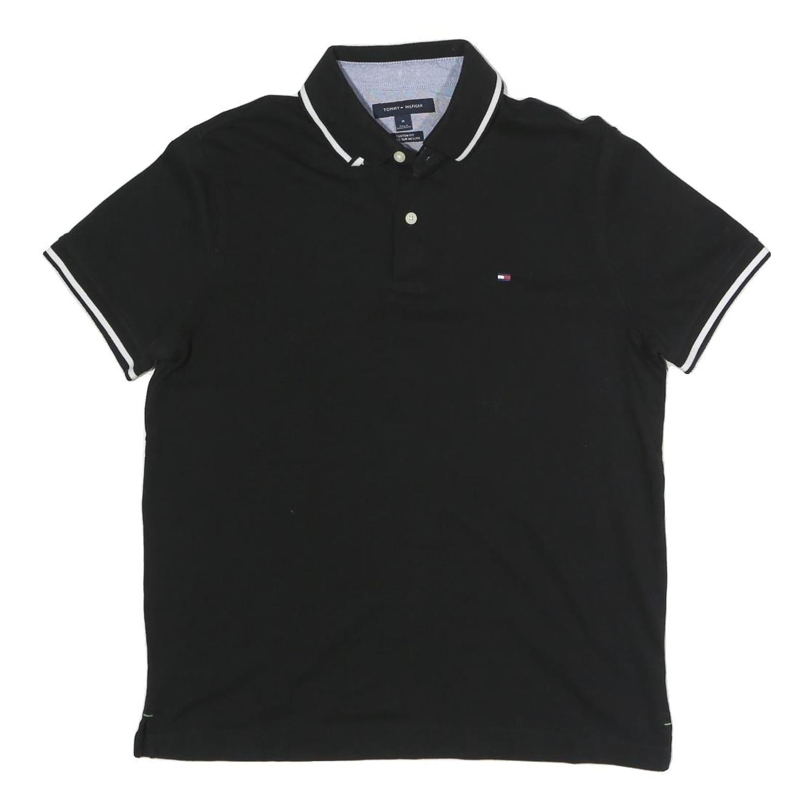 TOMMY HILFIGER Mens Black Short Sleeve Plain Polo Shirt M Cotton Blend Refurbished - N/A refurbished available on Cerqular