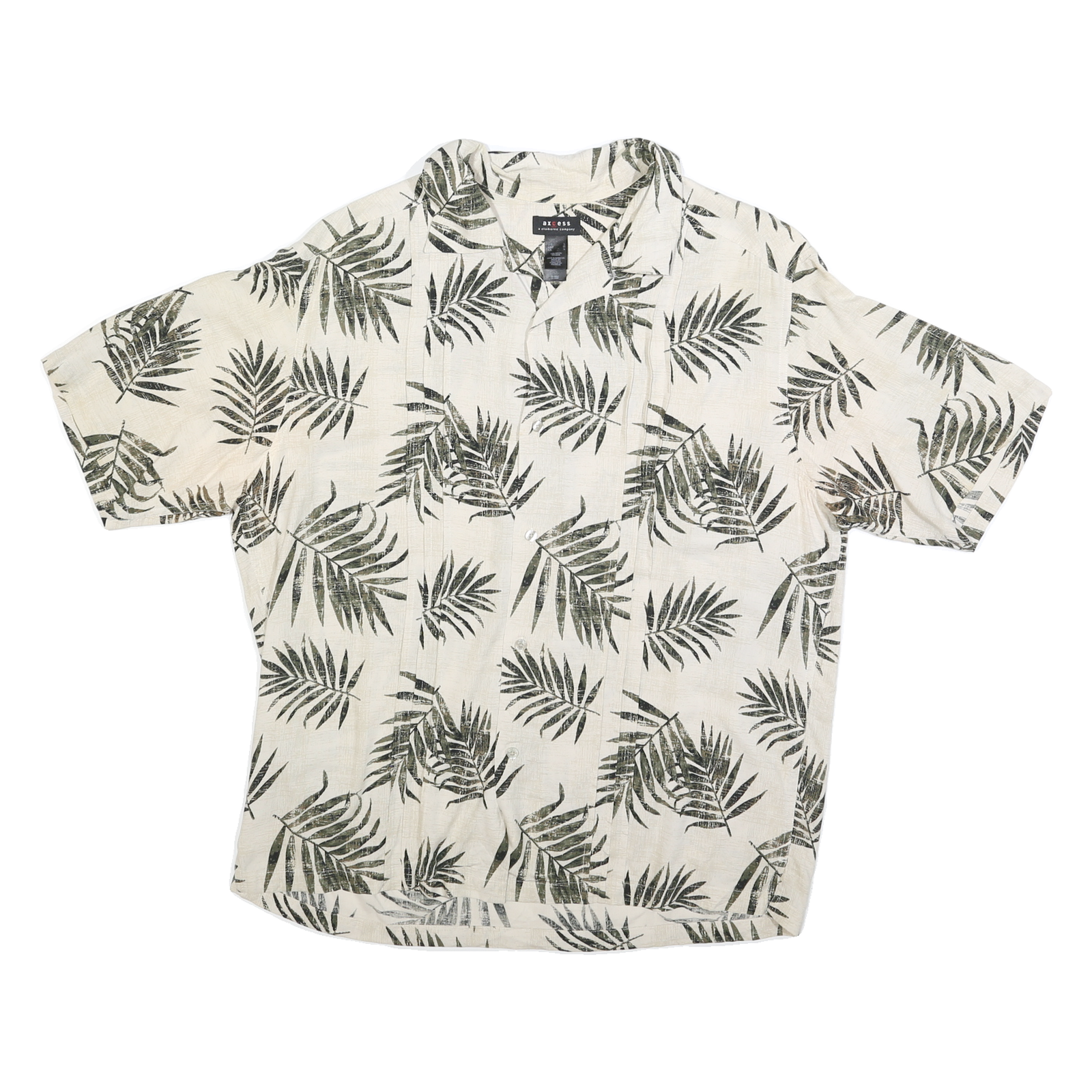 AXCESS Mens Cream & Green Leaf Print Short Sleeve Shirt L Cotton Blend Summer Refurbished - N/A refurbished available on Cerqular