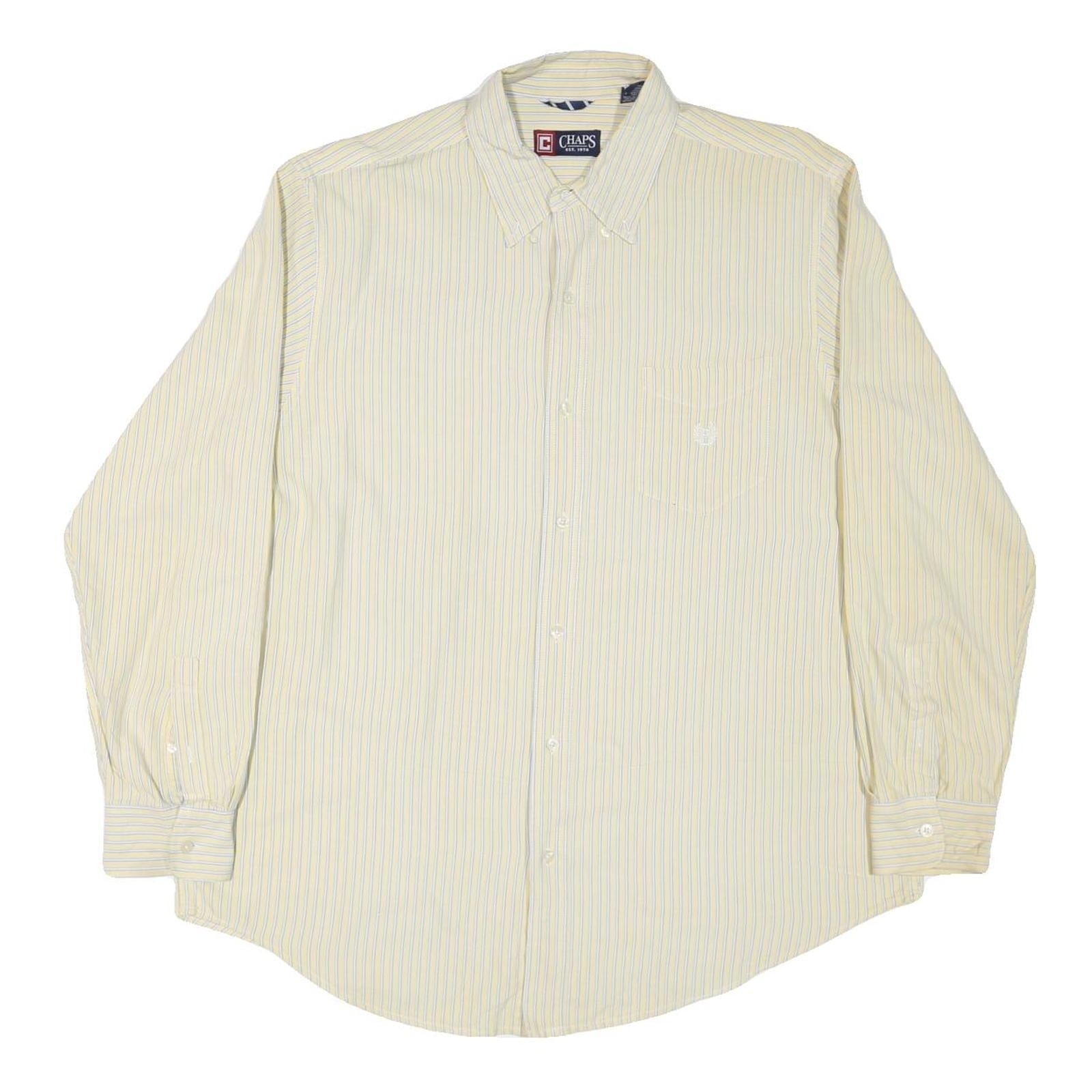 CHAPS Mens Yellow Blue Striped Shirt XL Cotton Blend Button Collar Casual Formal Refurbished - N/A refurbished available on Cerqular